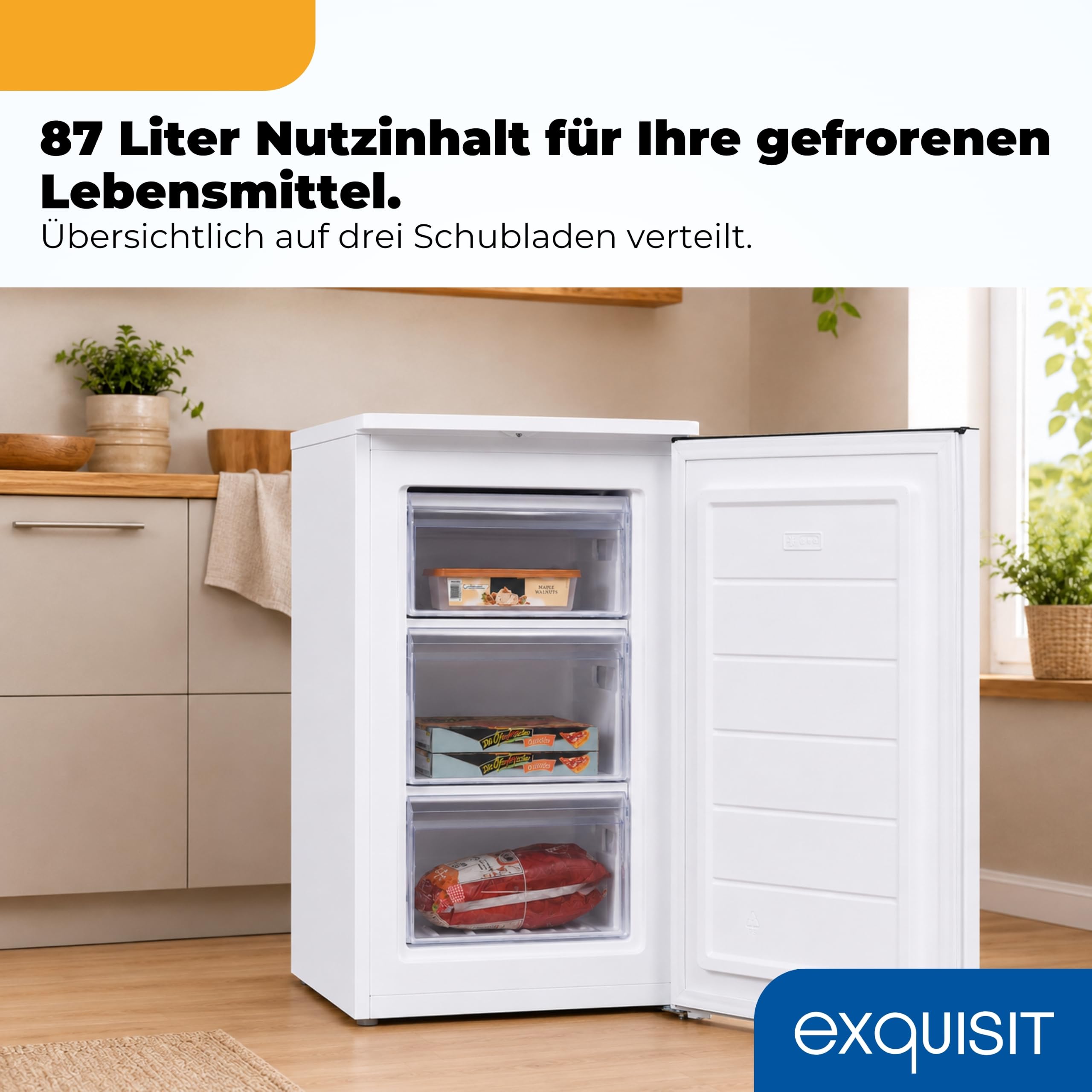 Exquisit Gefrierschrank GS581-040Cweiss 87 L 85,5 cm Höhe Energieklasse C 40 dB 4-Sterne-Gefrieren Weiß