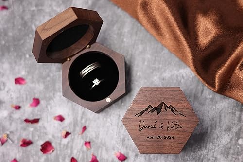 Vista 6 de Personalized Wedding Ring Box for wedding Ceremony, Custom Double Ring Holder - By NorthStar Engraving