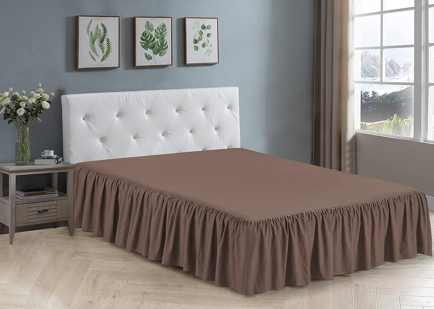 Kids Zone Home Collection Bedskirt Ruffles Fabric Top and Bottom 17 Inch Drop New (Queen, Brown)