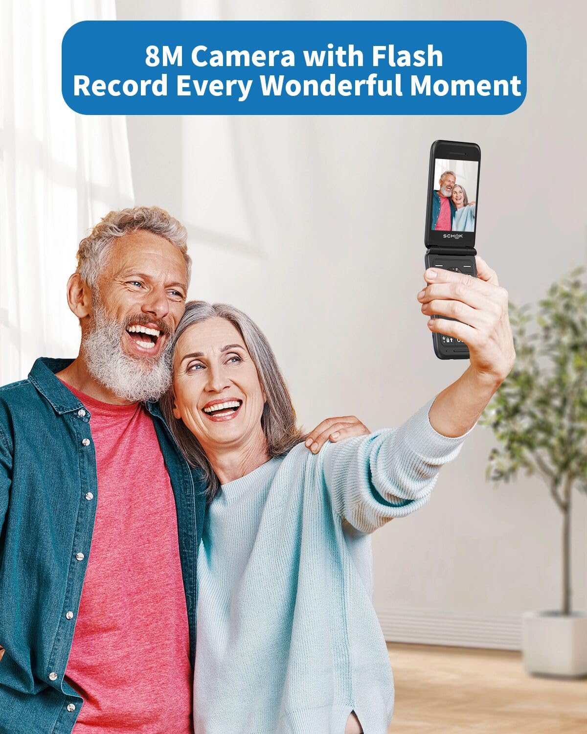 Schok 4G Flip Phone Unlocked, 3.2" Dual Screen Flip Phones for Seniors & Kids, Basic Phone for Travel，AT&T/T-Mobile Compatible, Big Button, Replaceable Shells (Blue/Red)