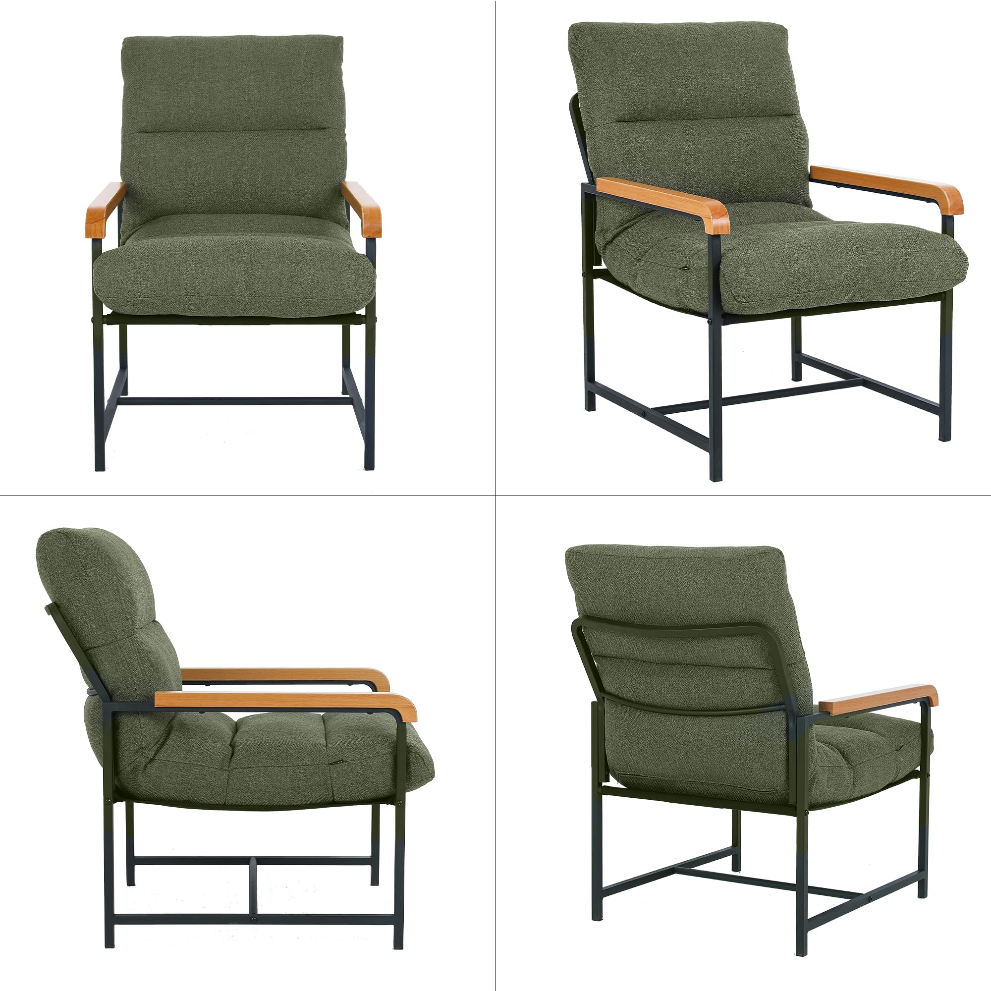 Mingone Sillón con reposabrazos, sillón Acolchado Suave, Silla de cóctel Acolchada Suave, Silla de sofá Individual, Adecuada para Dormitorio, Oficina y Ocio (Verde) | Reposabrazos de madera maciza, sillón tapizado con marco de metal, sillón moderno para s