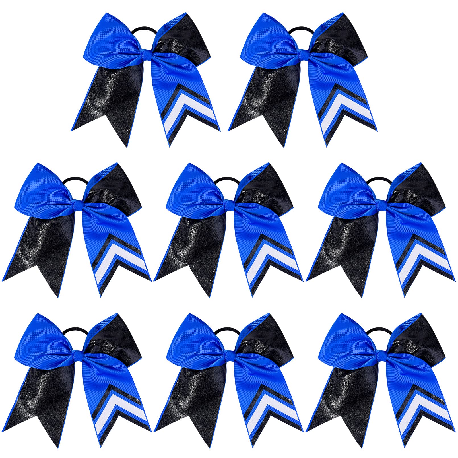 DEEKA 8PCS 8" Two Toned Large Glitter Cheer Bows Shiny Cheer Hair Bows Ponytail Holder Handmade for Cheerleader Girls Softball Sports -g Black/Royal