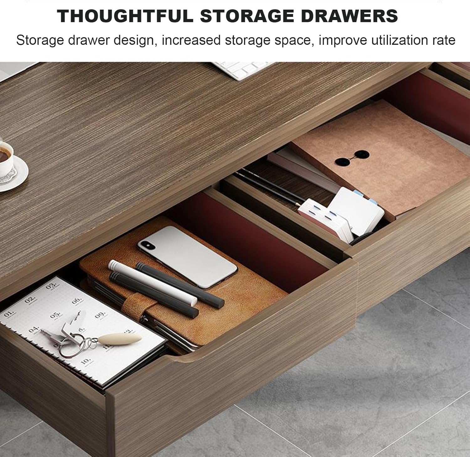 Computer Desk with Storage-Shelves and Drawers, Modern Gaming PC Writing Desk, Wood Table Top Metal Frame Study Table Workstation for Home Office(100x60x72cm(39x24x28inch), A), 1745029