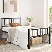 Vista 3 de Yaheetech Base de cama individual con plataforma de metal, base de colchón con cabecero y estribo, no necesita somier, almacenamiento debajo