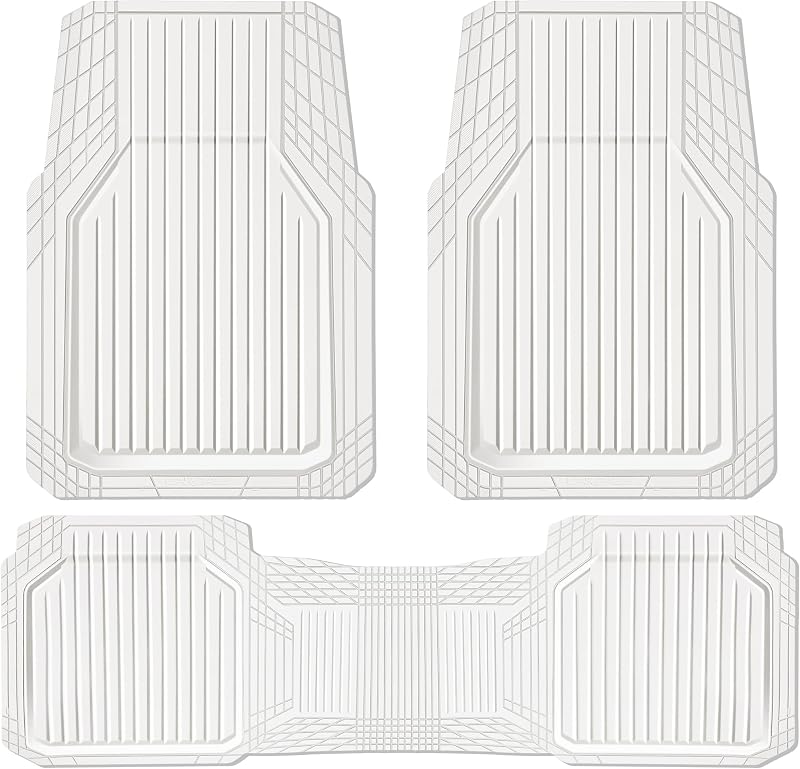Tapetes Automotivos de Borracha Branca CAR PASS com Borda Alta e Recorte Ajustável, Kit com 3 Peças