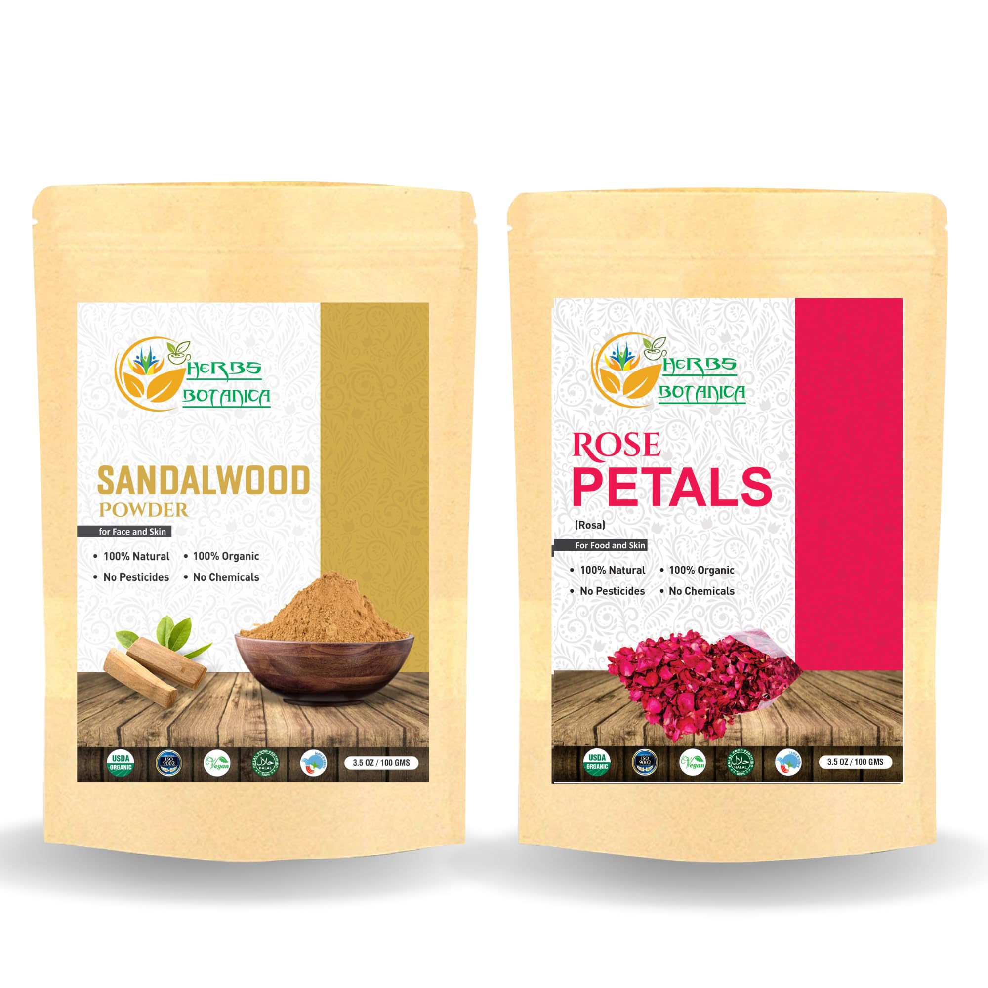 Herbs Botania Sandalwood & Rose Petals Powder Duo: Natural Beauty Elixir for Glowing Skin and Relaxation