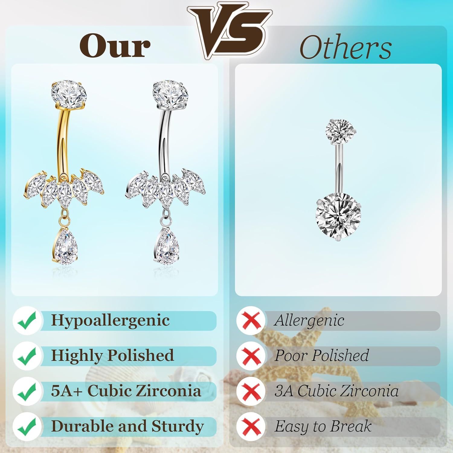 REVOLIA 14G G23 Solid Titanium Dangle Belly Button Ring for Women Teardrop Dangling Navel Ring Internally Threaded CZ Belly Navel Piercing Jewelry 10MM - Image 5