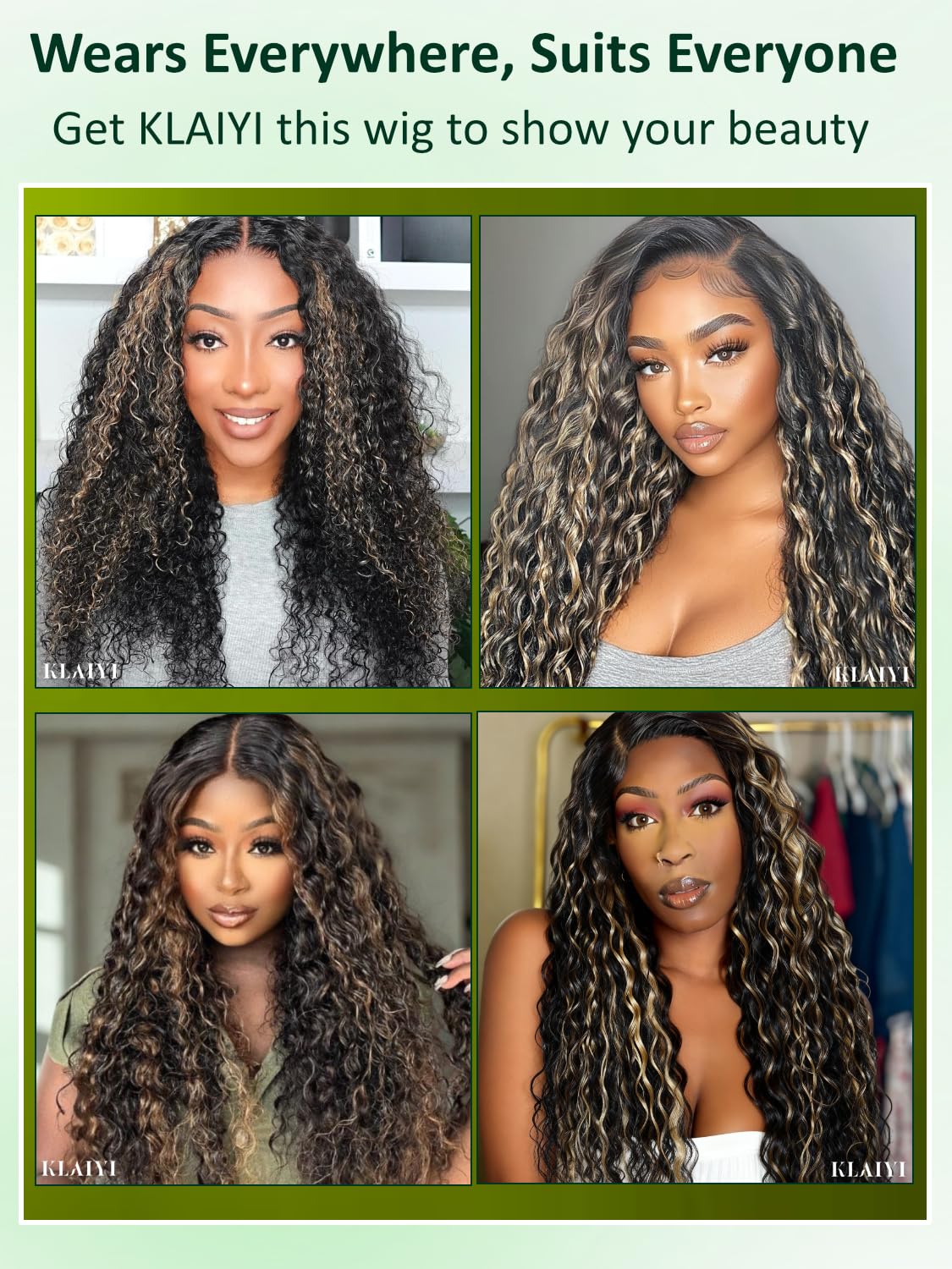 KLAIYI Ombre Highlight Blonde Water Wave Glueless Pre Everything 13x4 Lace Front Wigs Human Hair Drawstring Pre Plucked Pre Bleached Bye Bye Knots Curly Wig with Dark Roots Ready to Wear and Go 22Inch