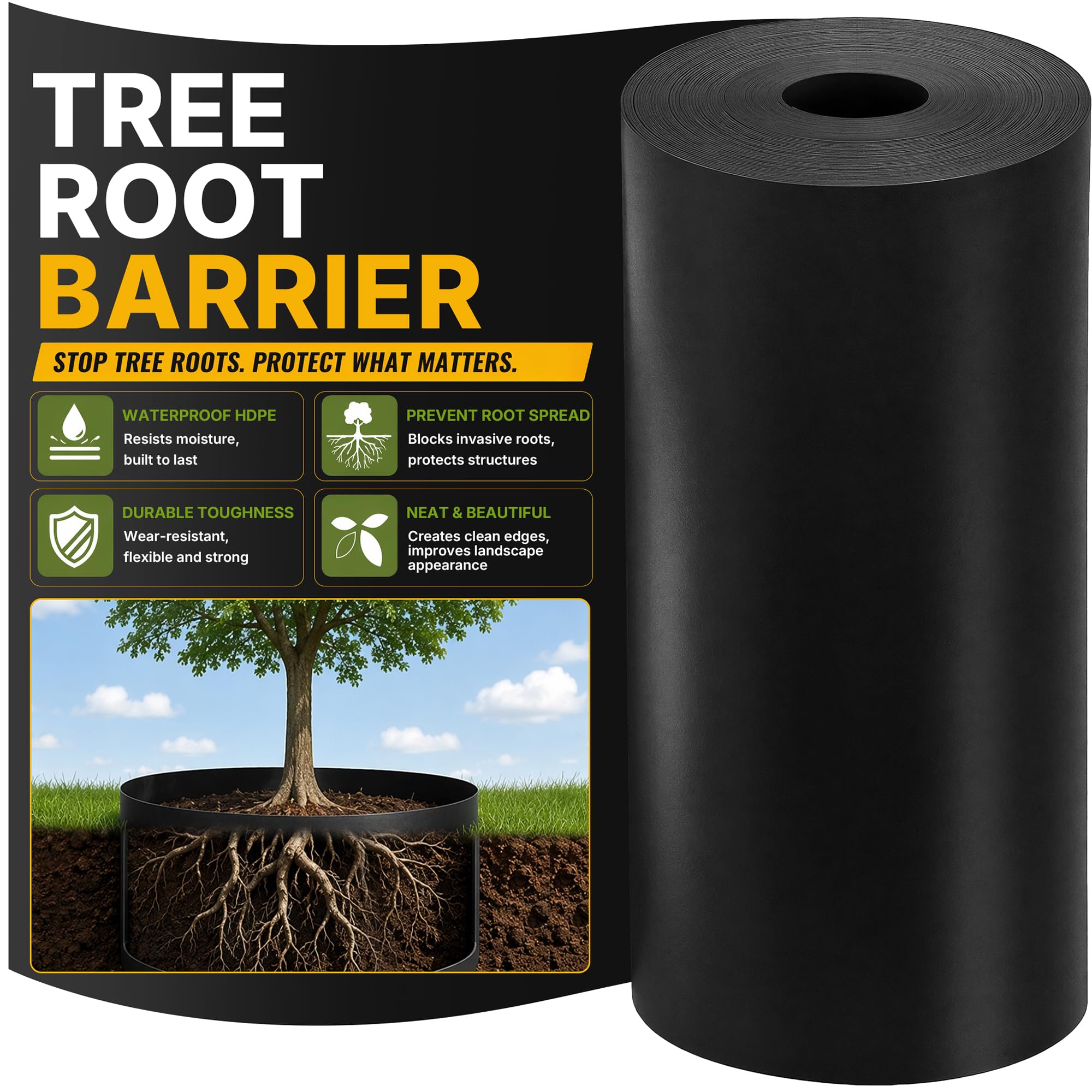 Joewuzun Tree Root Barrier 18in x 20ft x 60mil