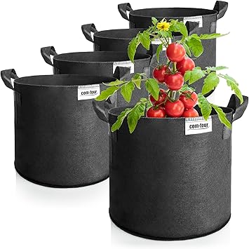 com-four® 5x30 L Saco para Plantas para Patatas - Tarrinas para Tomates con Asas - Bolsa para Plantas - Macetero para Tomates - Saco fitosanitario (30 L - 5 Piezas)