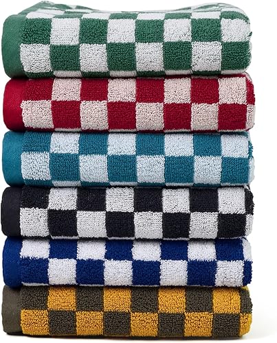 Jacquotha Juego de 6 toallas de mano a cuadros, toallas de baño y cocina de algodón para uso diario, 13 x 29 pulgadas, varios colores