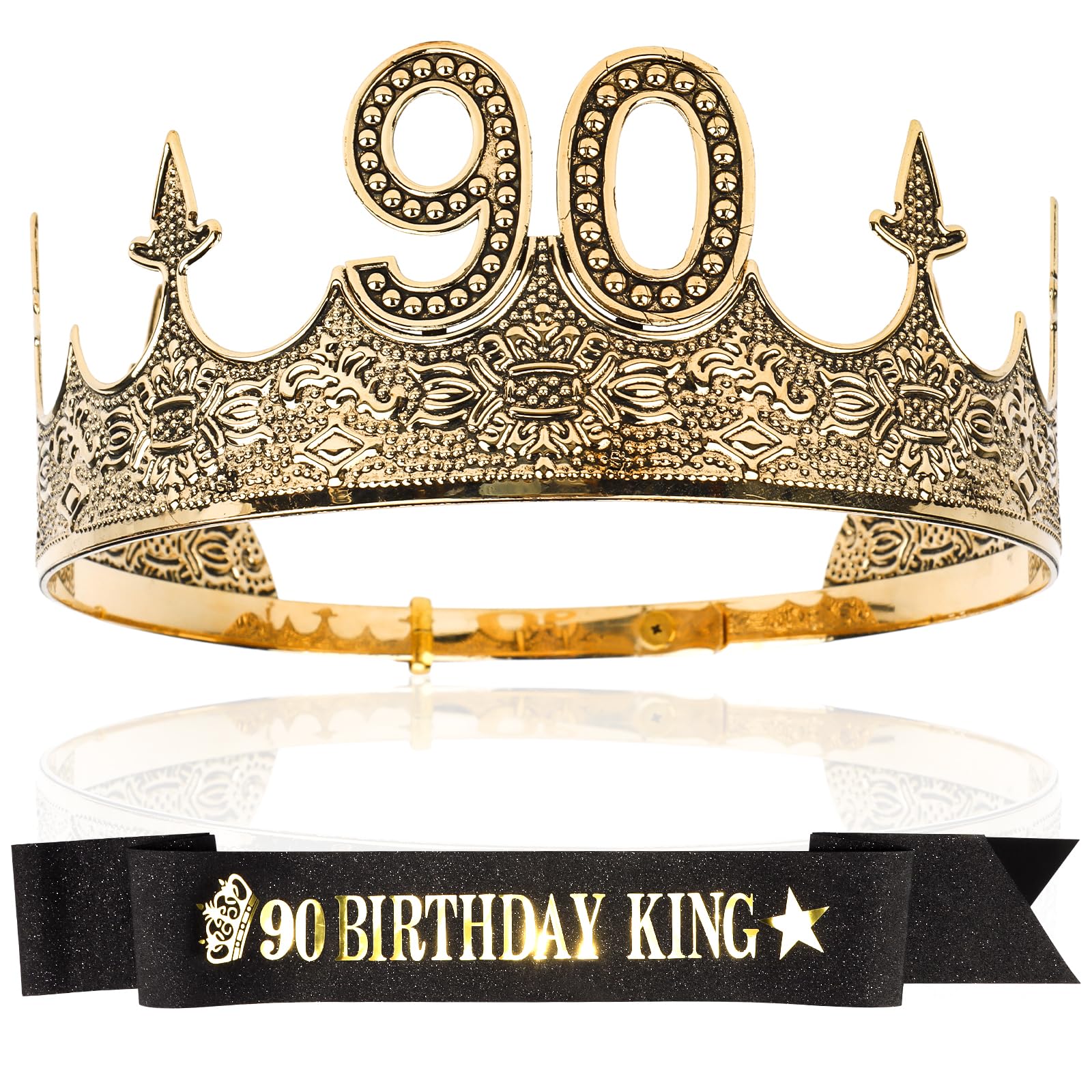 Hapdoo 90th Birthday Decorations Set for Men - 90th Birthday Gifts for Him 90th Birthday King Crown and Sash, Happy 90th Birthday Party Favors Mens