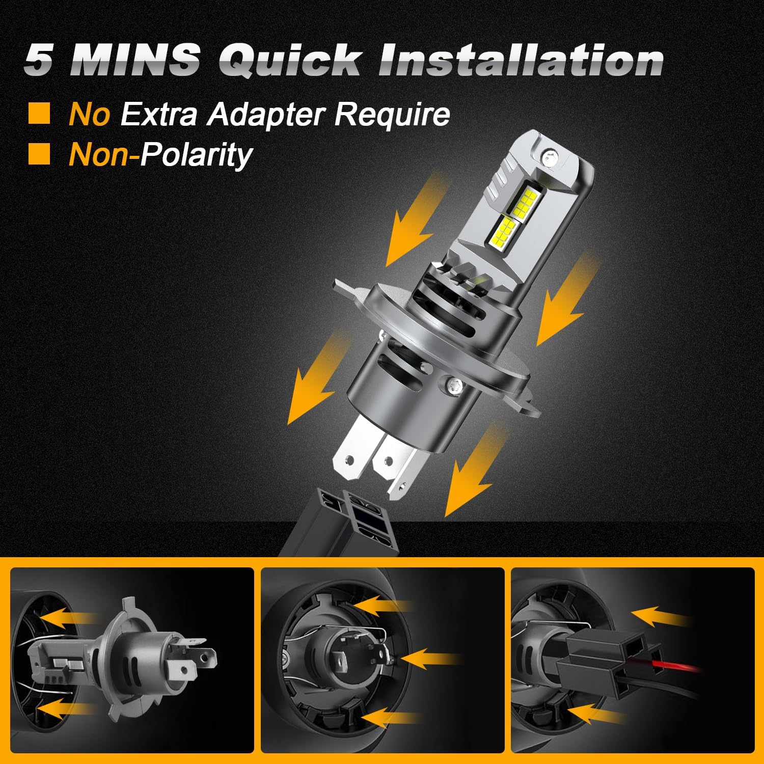 H4 9003 LED Bulbs 6500K Cool White High Low Beam Fog Lights, 2 Pcs