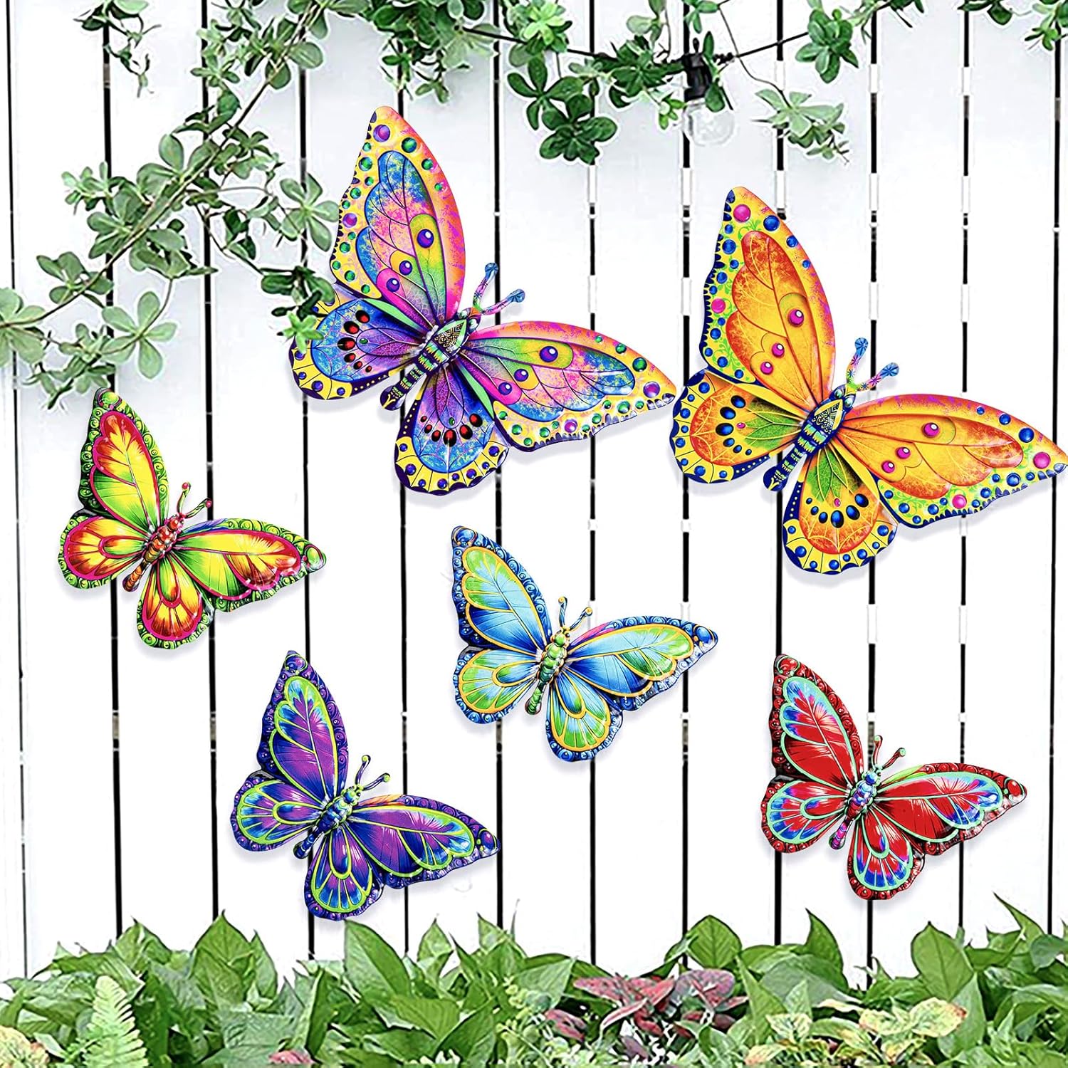 6Pcs Metal Butterfly Wall Decor, 16Inch/8Inch Outdoor Butterfly Wall Art for Fence Garden Yard Room Patio Balcony Decorations