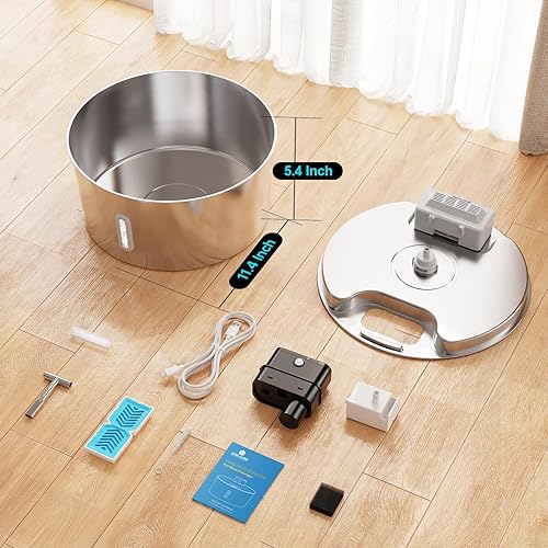 Miniatura 9 de Voluas Fuente de agua para perros, dispensador automático de agua para perros, fuentes inalámbricas de acero inoxidable para mascotas de 236 oz1.8