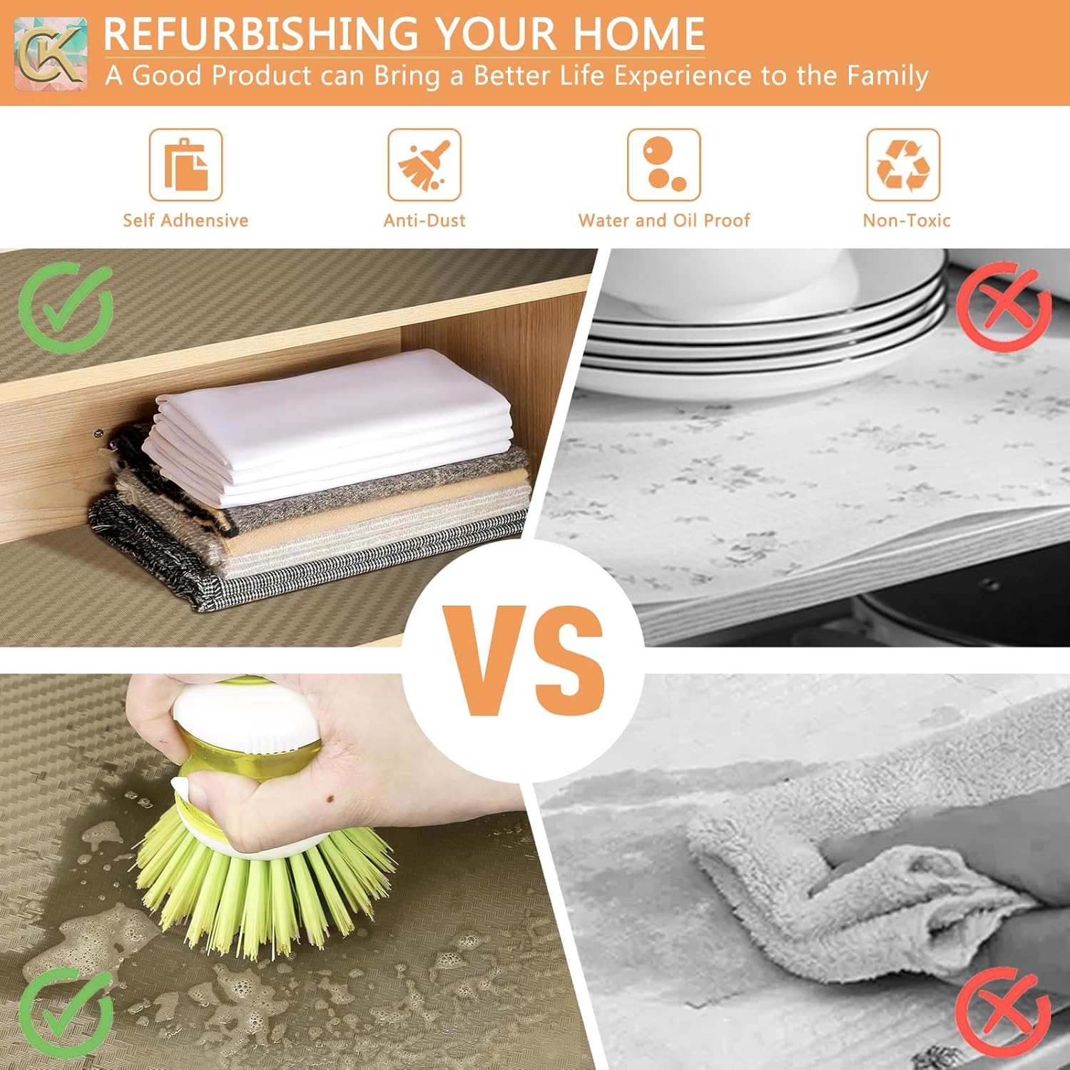 Self-Adhesive Shelf Liner Kitchen Liner, Waterproof Backed Paper Easy Peel and Stick Contact Liner Without Residue for Decor Your Desk Surface, Kitchen Countertops (Dark Khaki, 17.5 x 393.7 inches)