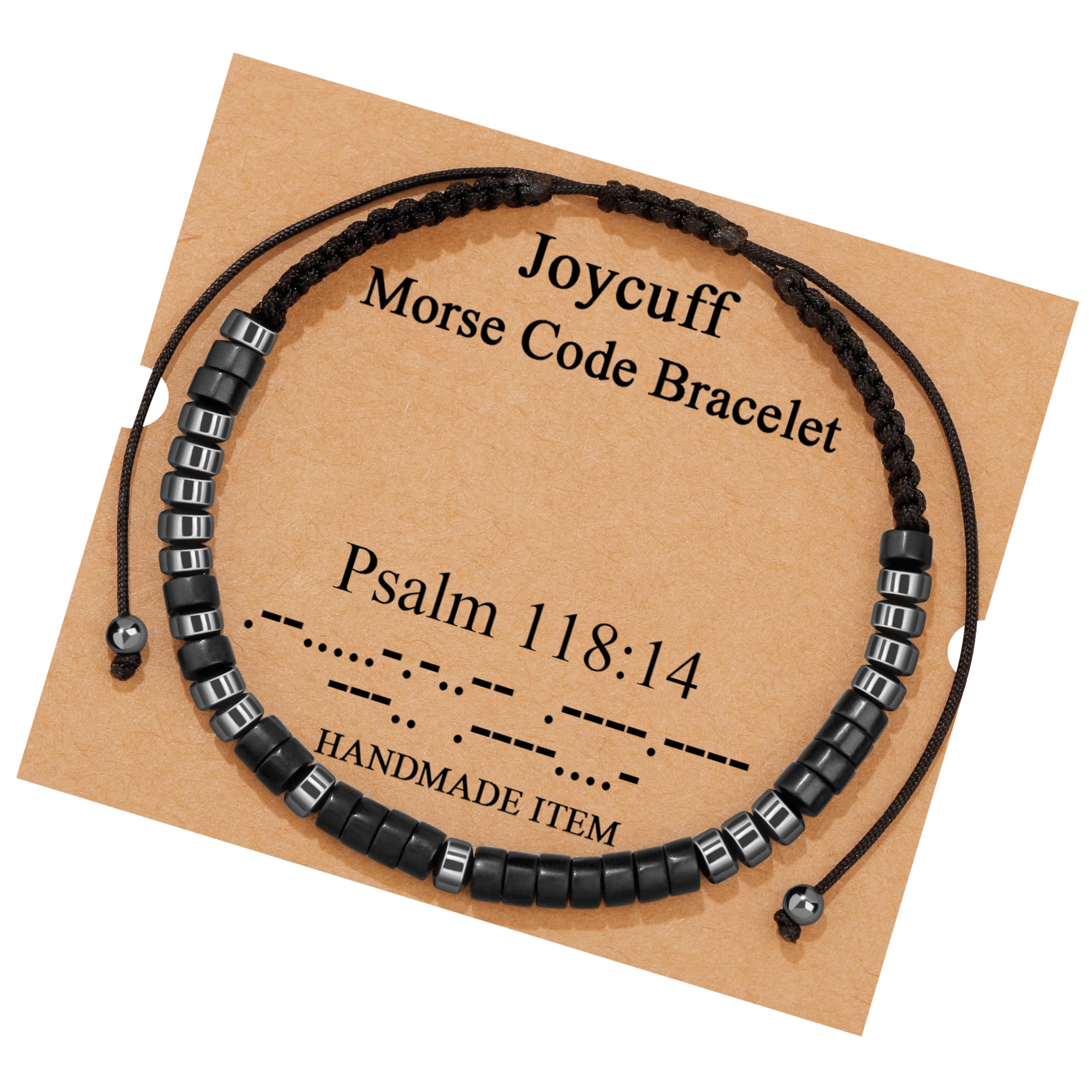 JoycuFF Morse Code Bracelets for Women Bible Verse Christian Gifts Inspirational Jewerly Encouragement Gifts for Friend Birthday Eater Christmas Psalm 118:14, 7 inches, Black