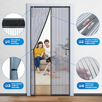 Heavy Duty Door Screen Magnetic Closure, LOVIGA Thickened Fiberglass Screen Door Mesh, Self Sealing, Tear Resistant, Easy Assemble, Fine Mesh Keep Bugs Out Fit Door Size 58 Inch X 79 Inch