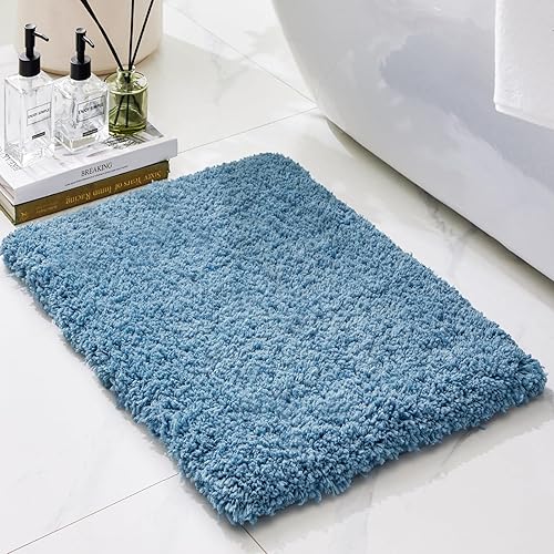 Miniatura 9 de Alfombra de baño azul de 20 x 32 pulgadas, lavable a máquina, para suelo de baño, gruesa, esponjosa, absorbente, alfombra de baño para bañera