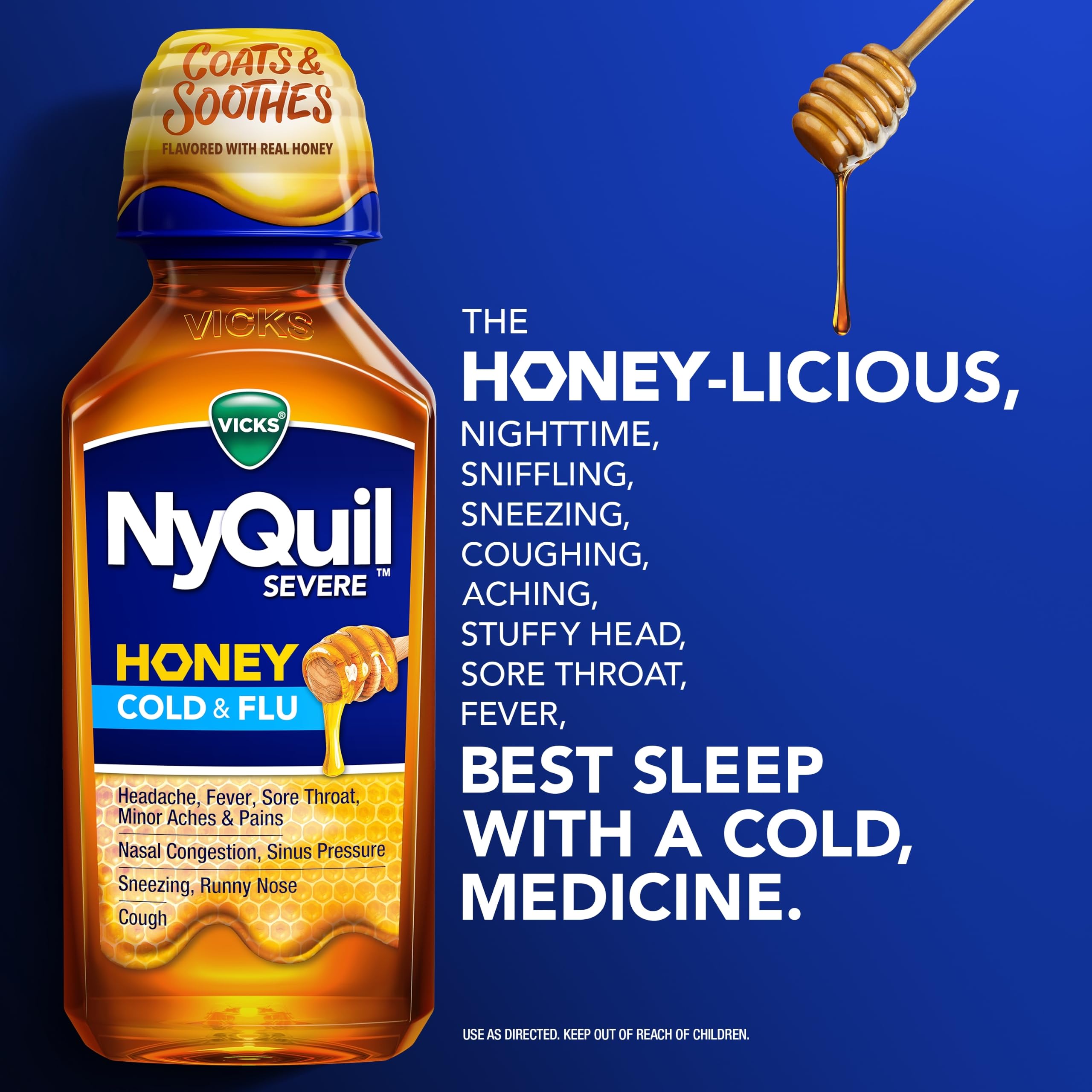 Vicks DayQuil & NyQuil Severe Honey Flavor Co-Pack, Cold & Flu Medicine, Relieves Headache, Fever, Sore Throat, Minor Aches & Pains, Nasal Congestion, Sinus Pressure, Stuffy Nose, and Cough, 2x12oz — Amazon image 2