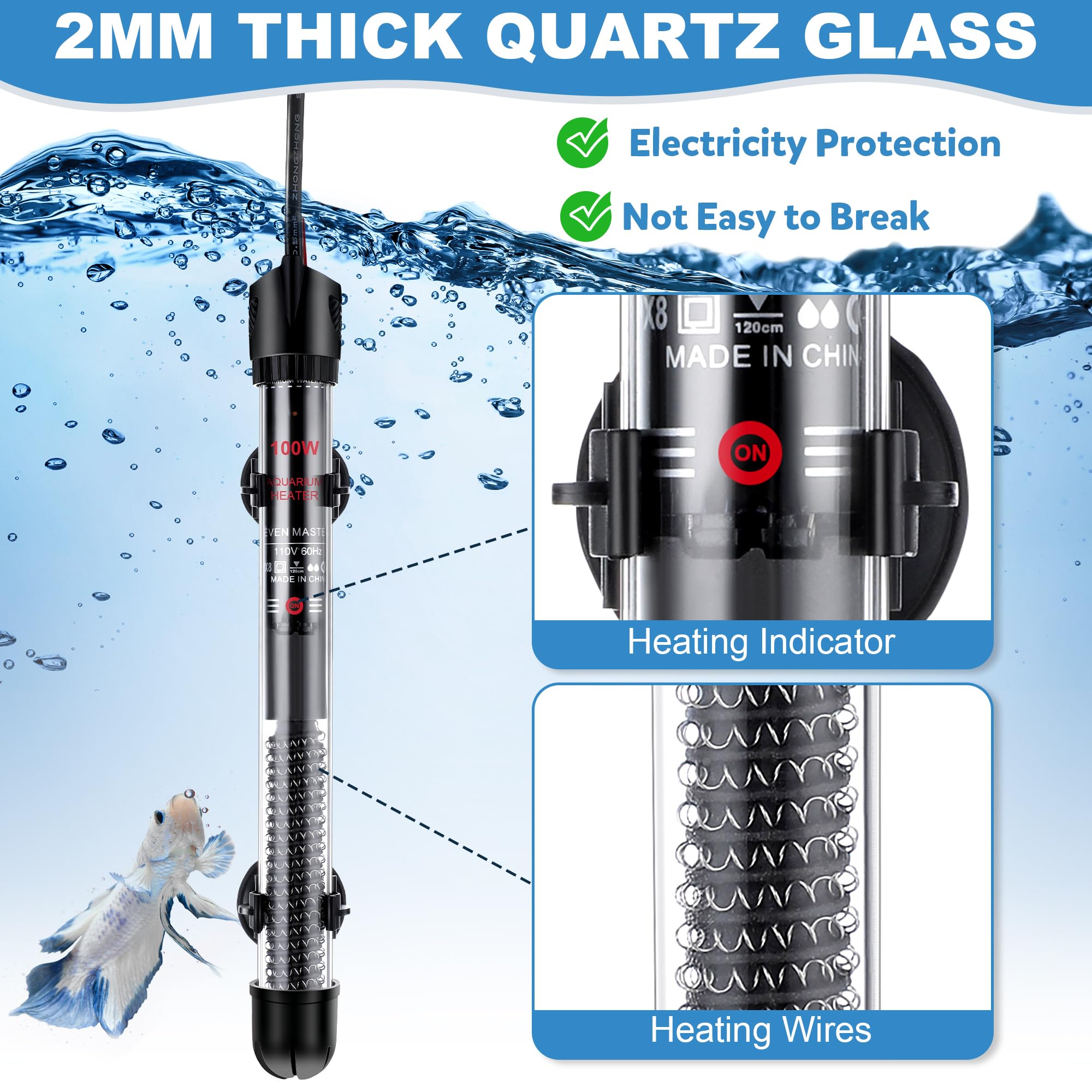 Snapklik.com : Dreyoo 2 Set Submersible Aquarium Heater, 100W/300W ...