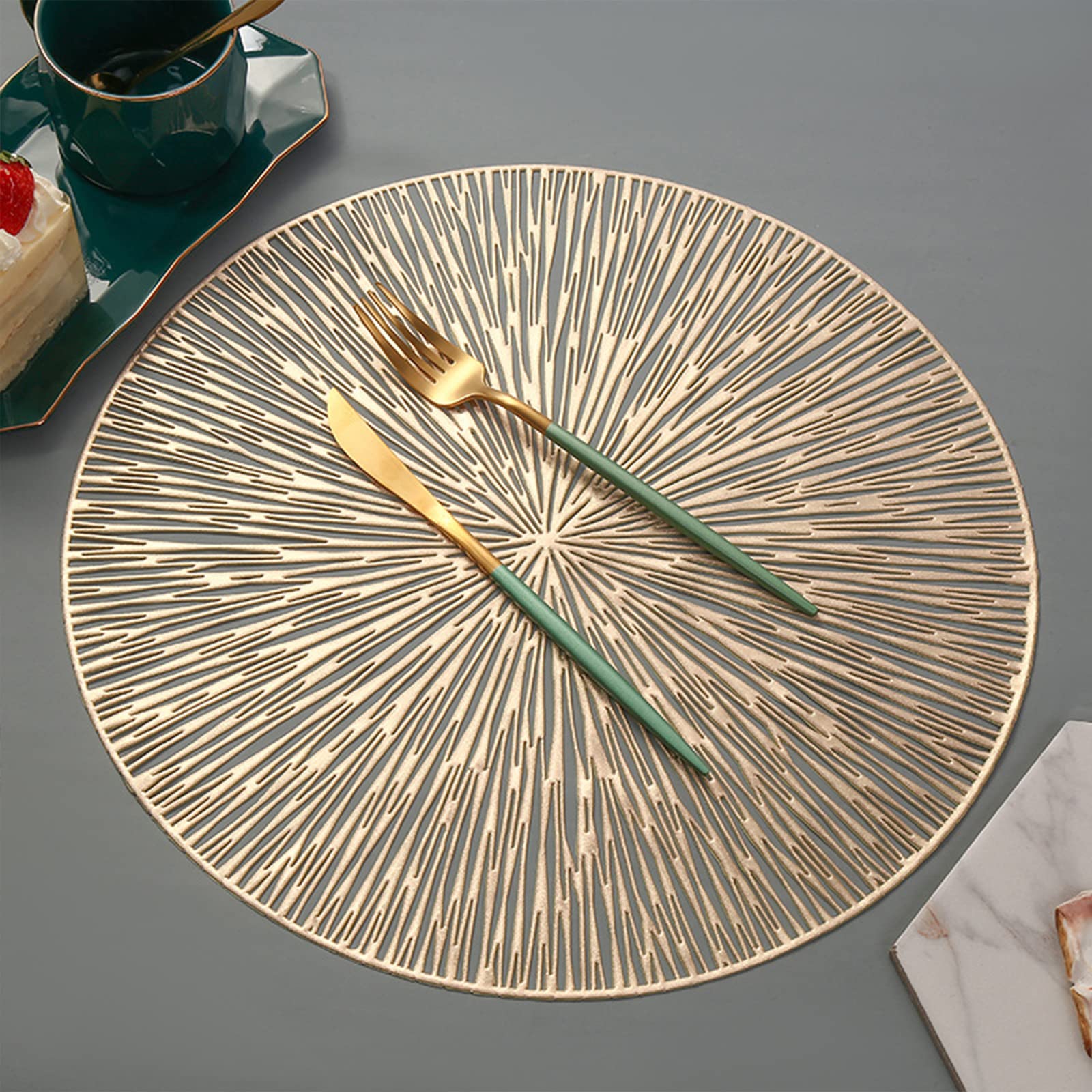 FIYSON 6 stuks ronde placemats, 38 x 38 cm, vinyl placemats, uitgeholde FIYSON 6 stuks ronde placemats, 38 x 38 cm, vinyl placemats, uitgeholde