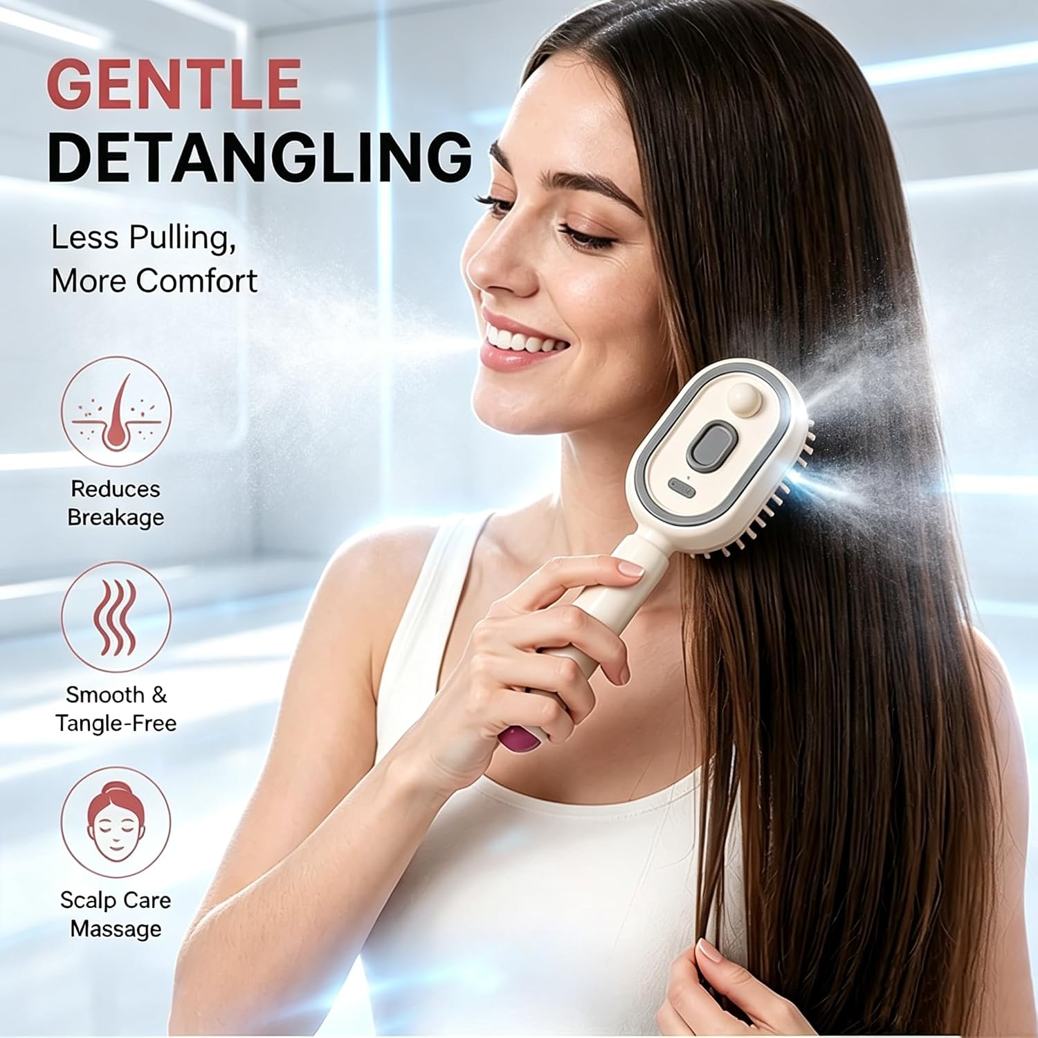 New 5‑in‑1 Electric Mist Air Cushion Massage Hair Brush, Self‑Cleaning Anti‑Tangle Hair Care Comb, Shine Boost for Dry & Frizzy Hair, Ideal for Ladies (Purple)