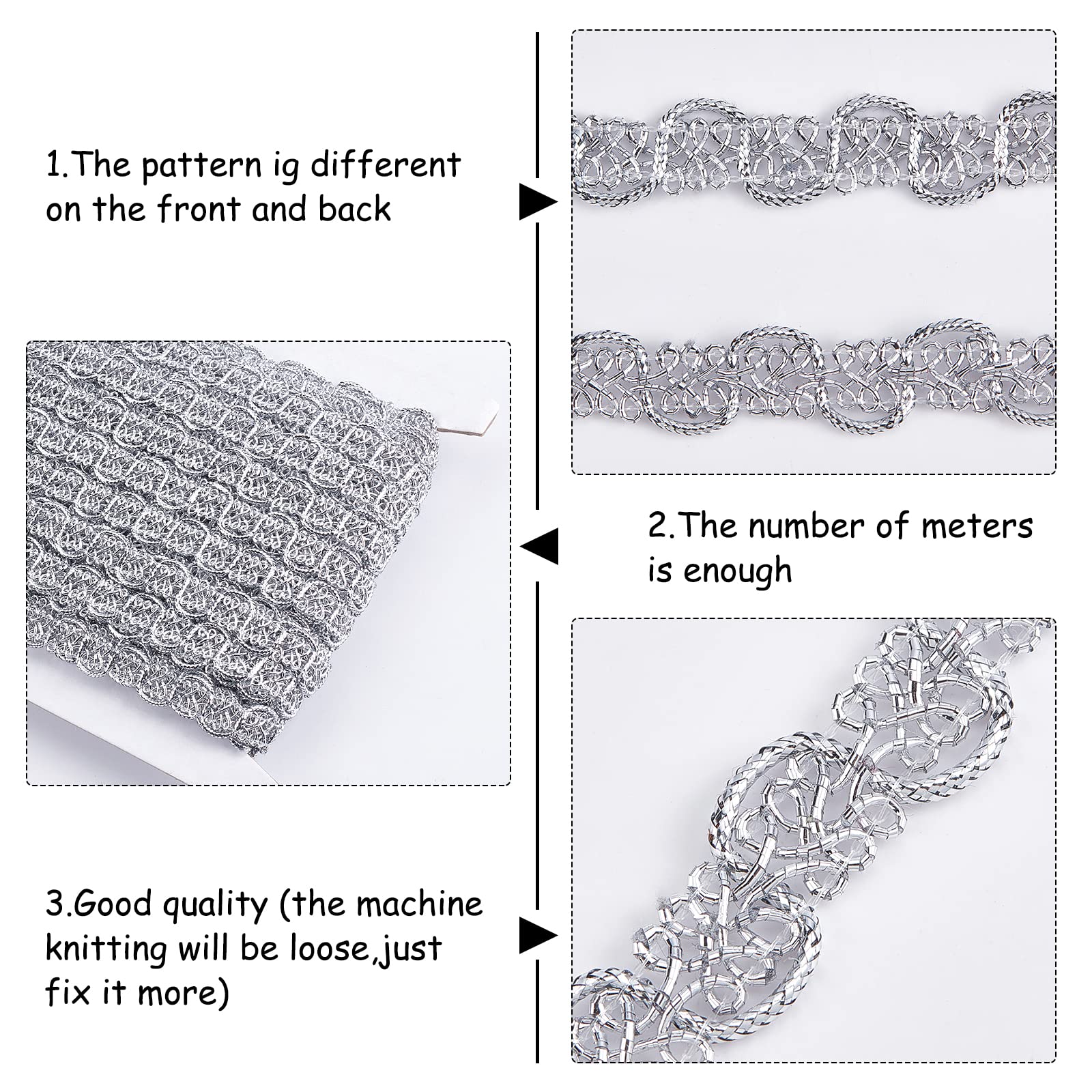 GORGECRAFT 5 Yards Argent Métallisé Dentelle Garniture 22mm Largeur Ondulé Tresse Gimp Ruban Décoré Courbe Venise Bord Couture Artisanat Dentelle Vêtement Accessoire Pour Mariage Costume De Mariée