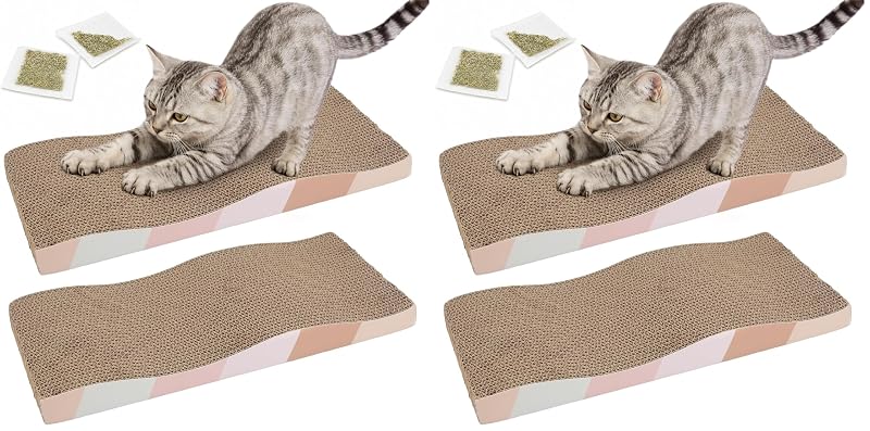 Tapete arranhador para gatos em papelão ondulado reversível SIDAZON G400, Pacote com 4