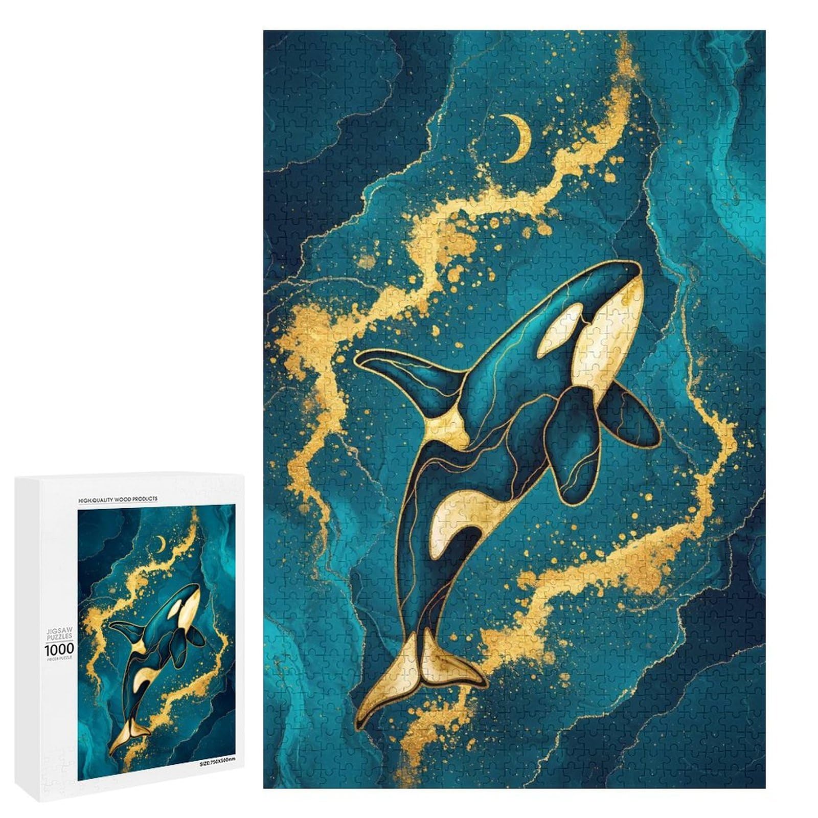 Adult Jigsaw1000 PCS Elegant Orca Whale Art Adult Jigsaw Puzzle Family Games Precision Cutting Unique Gifts for Birthday And Christmas 1000 PCS