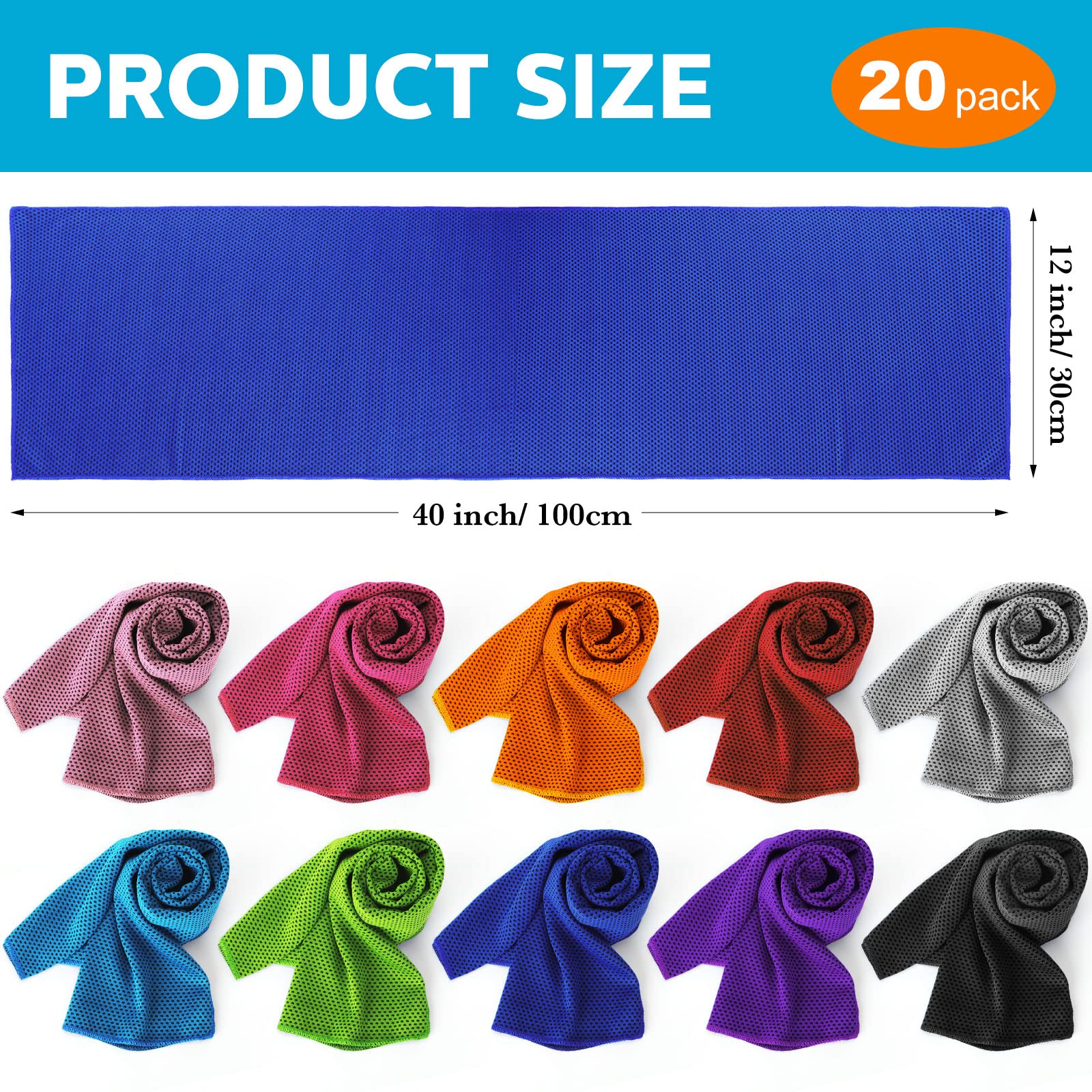 20 confezioni di asciugamani di raffreddamento 40 x 12 pollici asciugamano di ghiaccio in microfibra asciugamano sportivo traspirante freddo asciugamano con borsa asciugamano bagnato per collo uomo