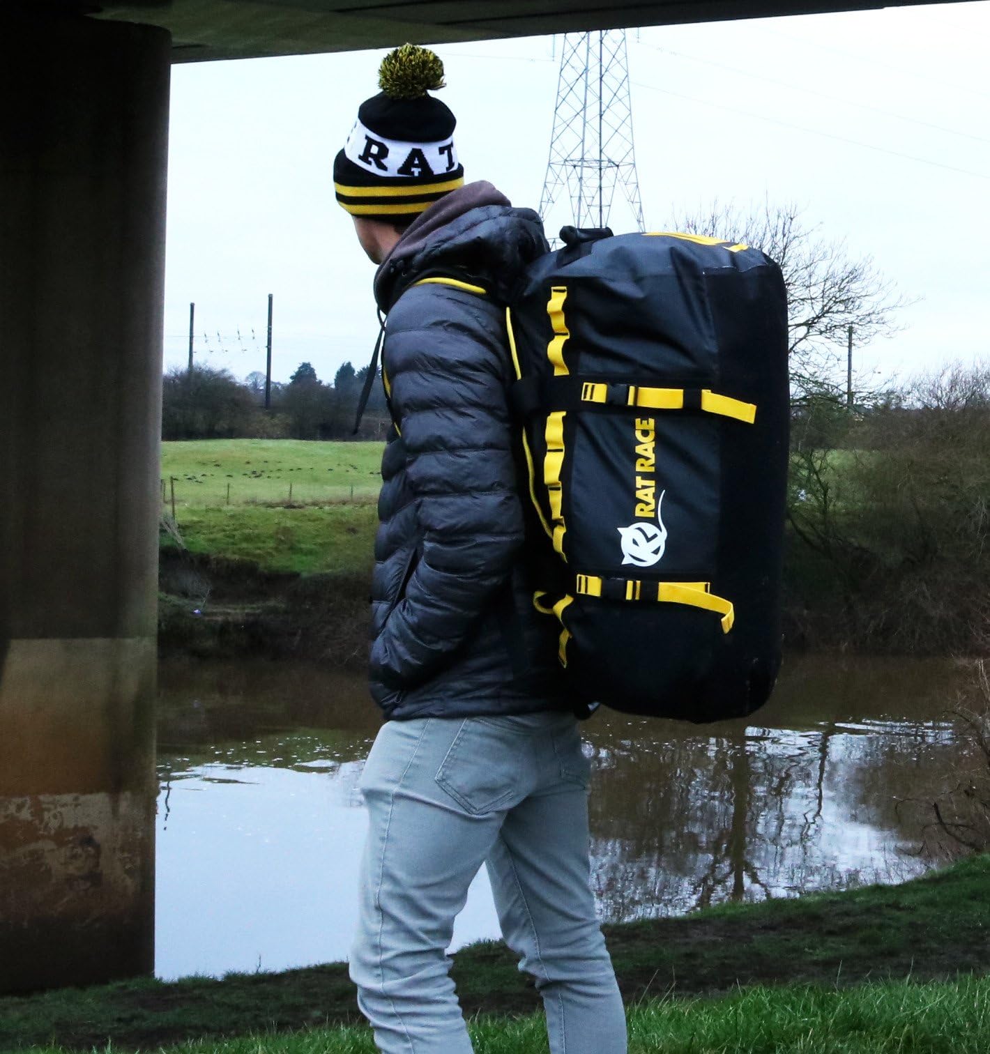 Rat Race Waterproof Black Extra Large Gym Bag, Sports Duffel Travel Backpack 70L for Women, Ladies and Men