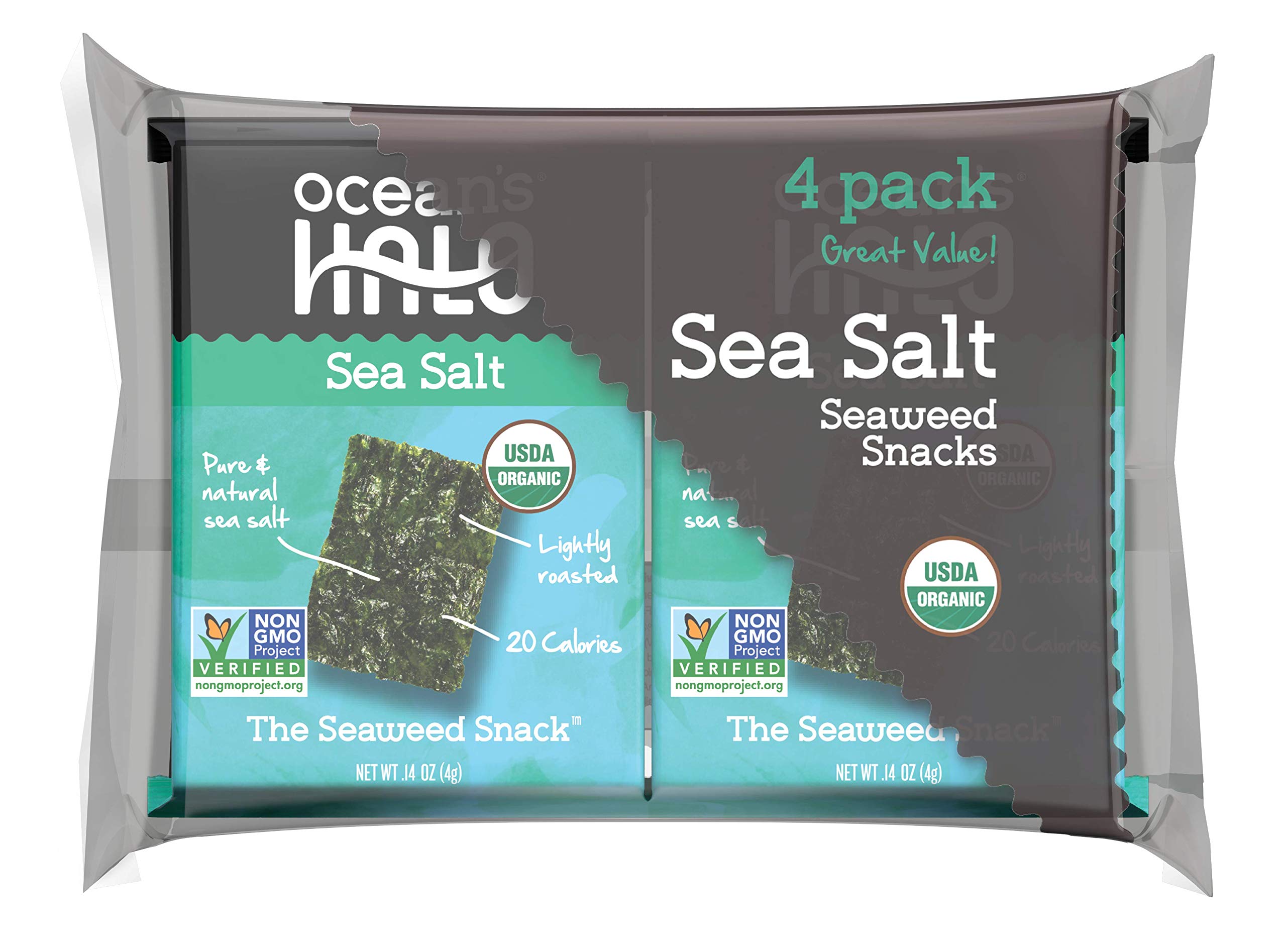 Ocean's Halo 4 Pack Sea Salt Seaweed Snacks, .56 oz, 3 Pack
