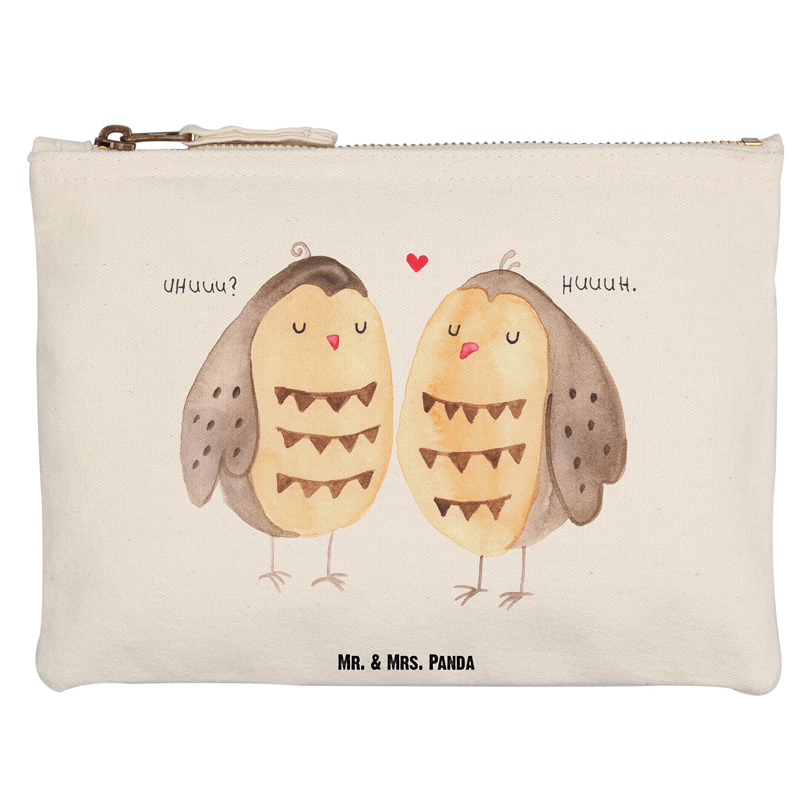 Mr. & Mrs. Panda Federmappe Eulen Liebe Grösse XL Große - Geschenk, kosmetiktäschchen, Kulturbeutel, Mäppchen, Paar, Pouch, Eule, Hochzeit Spruch, Stifteetui