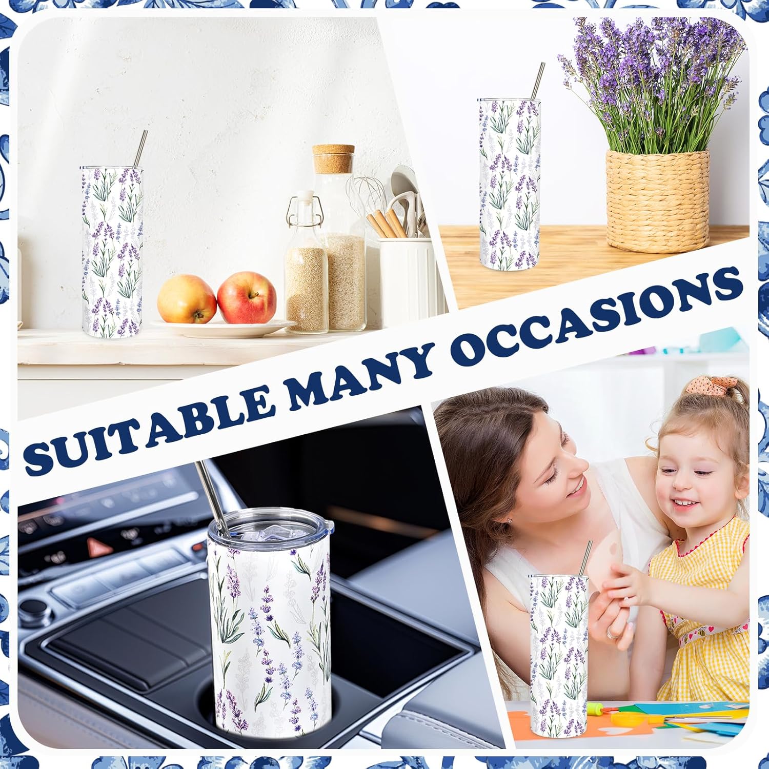 1Pc Lavender Floral Tumbler with Lid Straw 20oz Purple Flower Stainless Steel Travel Tumbler Cup Boxed for Spring Summer Wedding Bridal Shower Birthday Iced Coffee - Image 7