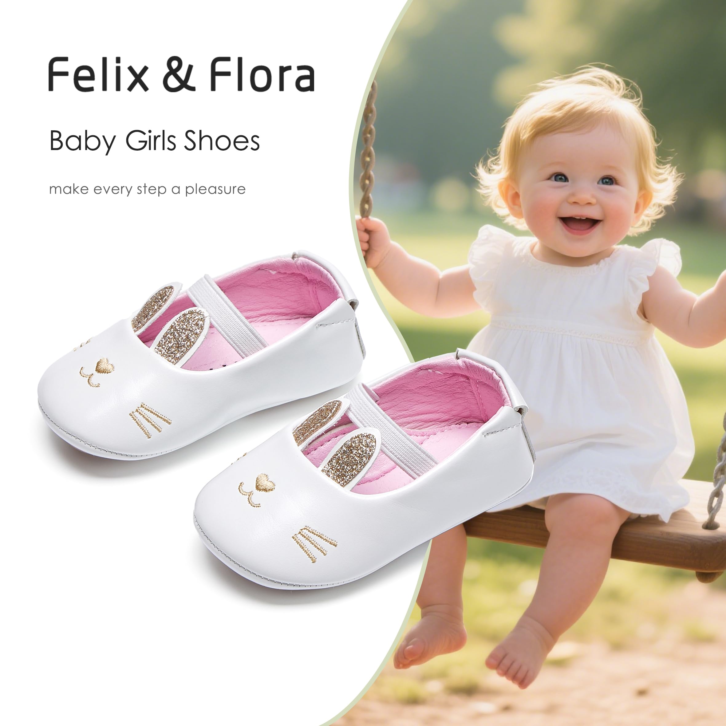 Felix & Flora Soft Sole Gold Baby Shoes - Infant Baby Girls Ballet Flats Moccasinss Rubber Sole Walking Crib Shoes(Gold,18-24 Months Infant)