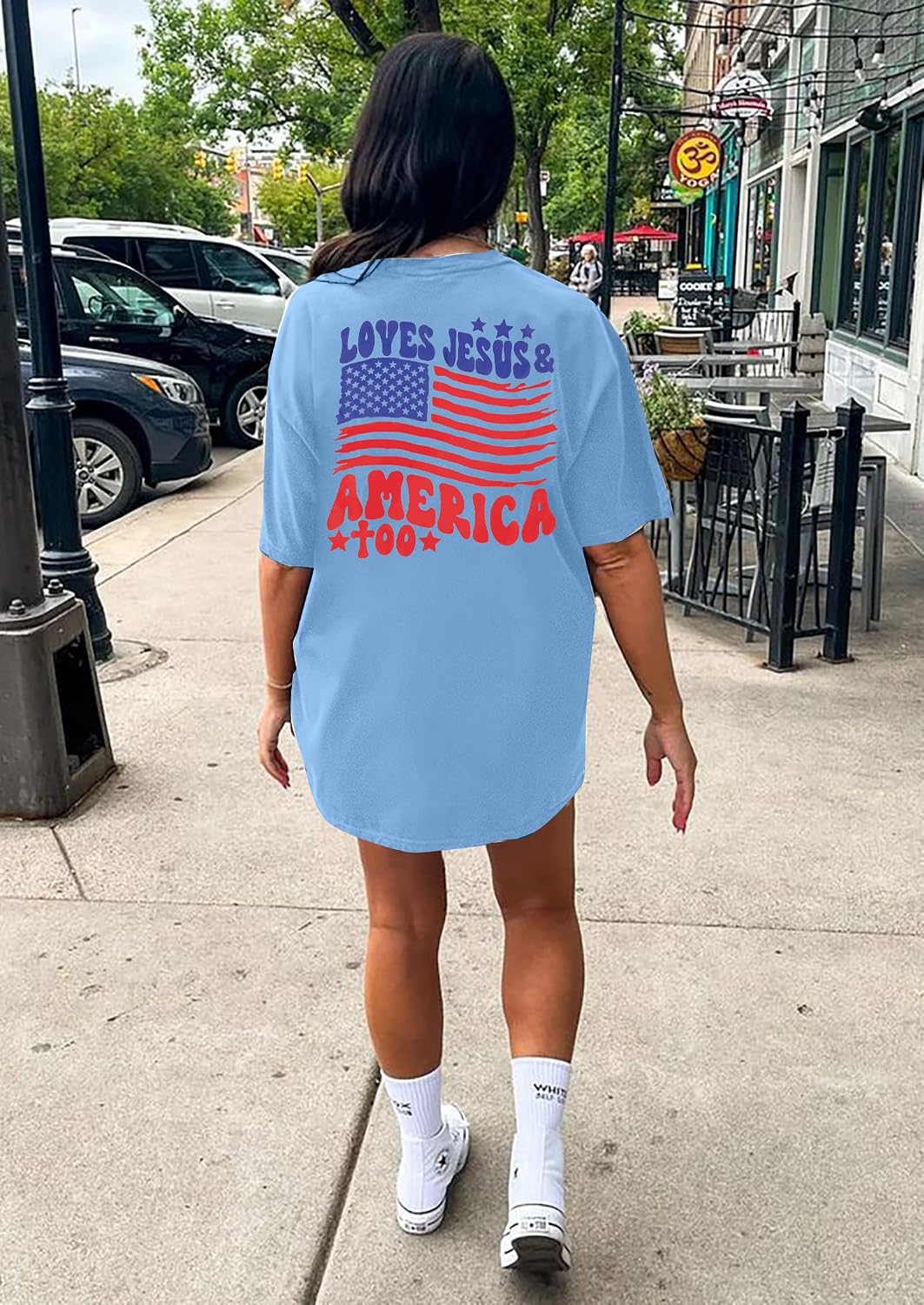 4th of July Oversized Shirts Women Jet Airplane Fighter T-Shirt American Flag Tees USA Patriotic Top