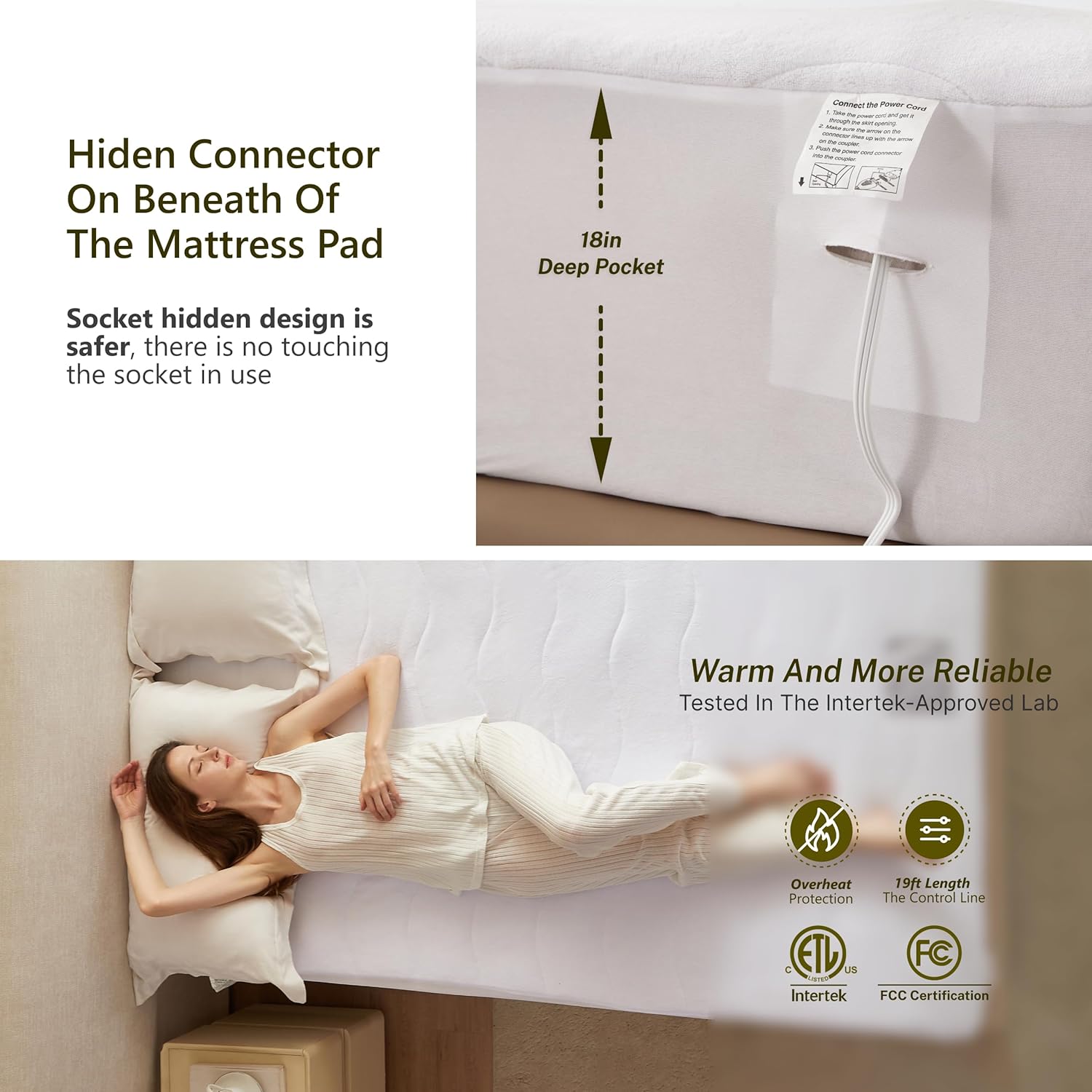 Heated Quilted Wave Mattress Pad,Queen Size Dual Control,Soft Bed Warmer,10 Heat Settings,1-12 Hours Auto-Off,Fast Heating,ETL Certified,Machine Washable,Fit Up to 18" Deep Pocket,60"x80" - Image 4