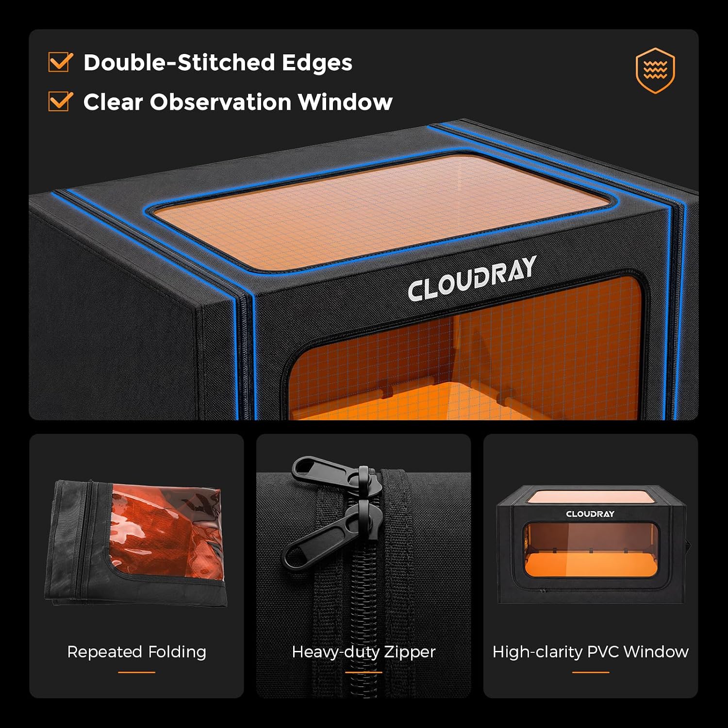 Cloudray Protective Cover for Laser Engraver Enclosure, Smoke Exhaust Fan, Laser Engraver Accessories with 600D Oxford Fabric & Aluminum Foil, 16.3"x9.8", Black