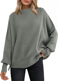 ANRABESS Women Oversized Sweaters Batwing Long Sleeve 2025 Fall Outfits Crewneck Casual Knit Side Slit Fashion Pullover Top