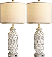 Vista 6 de Lámparas de Mesa de Estilo Granja para Dormitorio, Juego de 2, Lámpara de Noche Rústica de 28 pulgadas con Puertos USB, Lámpara de Mesa de Noche