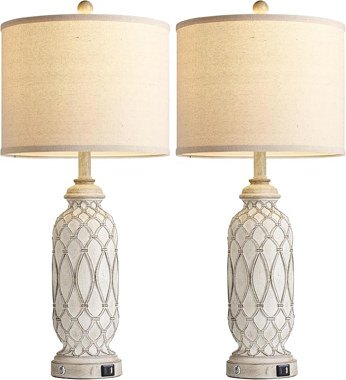 Lámparas de Mesa Rústicas para Dormitorio, Set de 2, 28", con USB miniatura 7