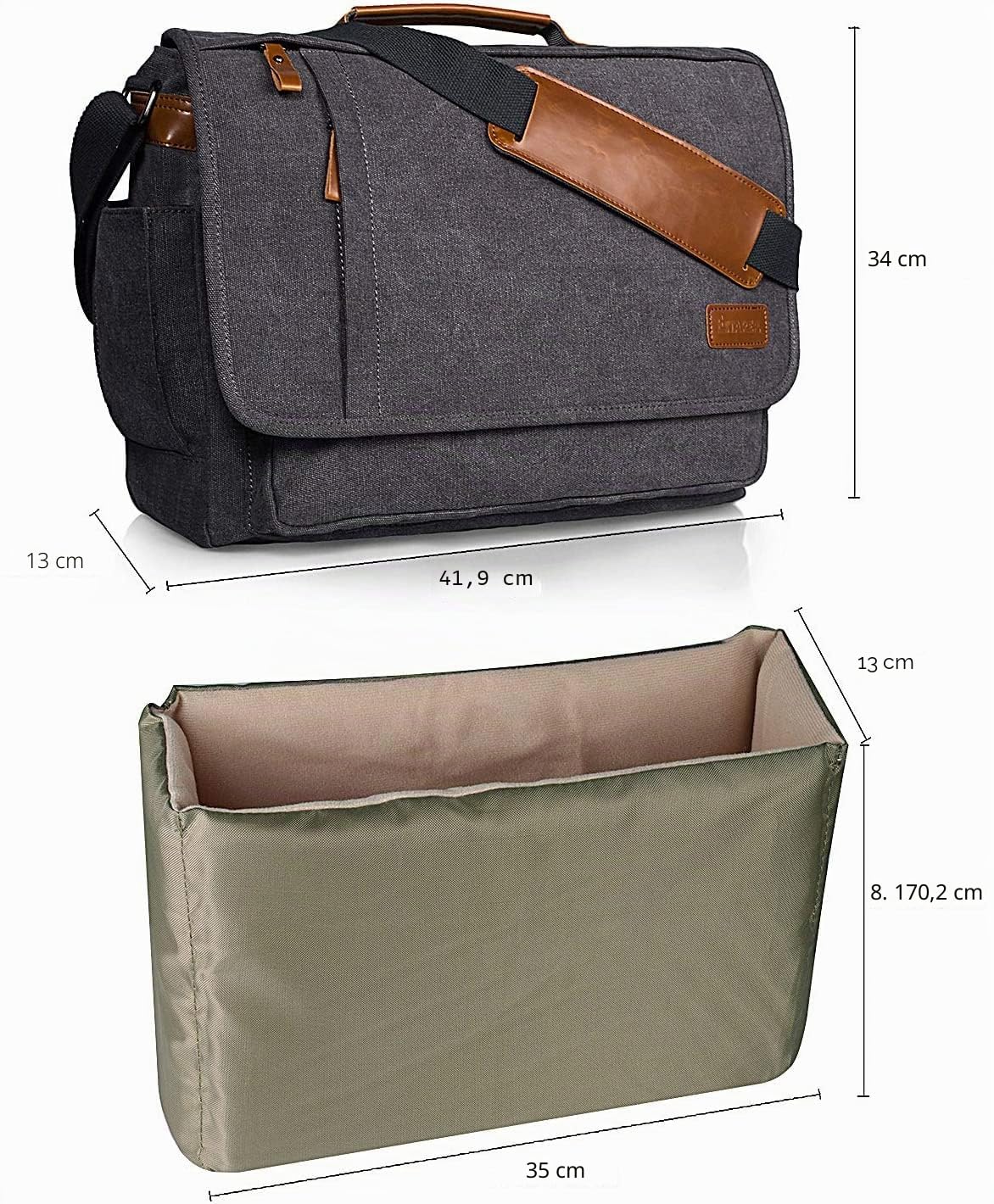 ESTARER Borsa a tracolla per fotocamere reflex digitali DSLR in tela vintage per Nikon, Canon, Sony, Panasonic, Sigma, Tamron, grigio, 15‘’, Modern