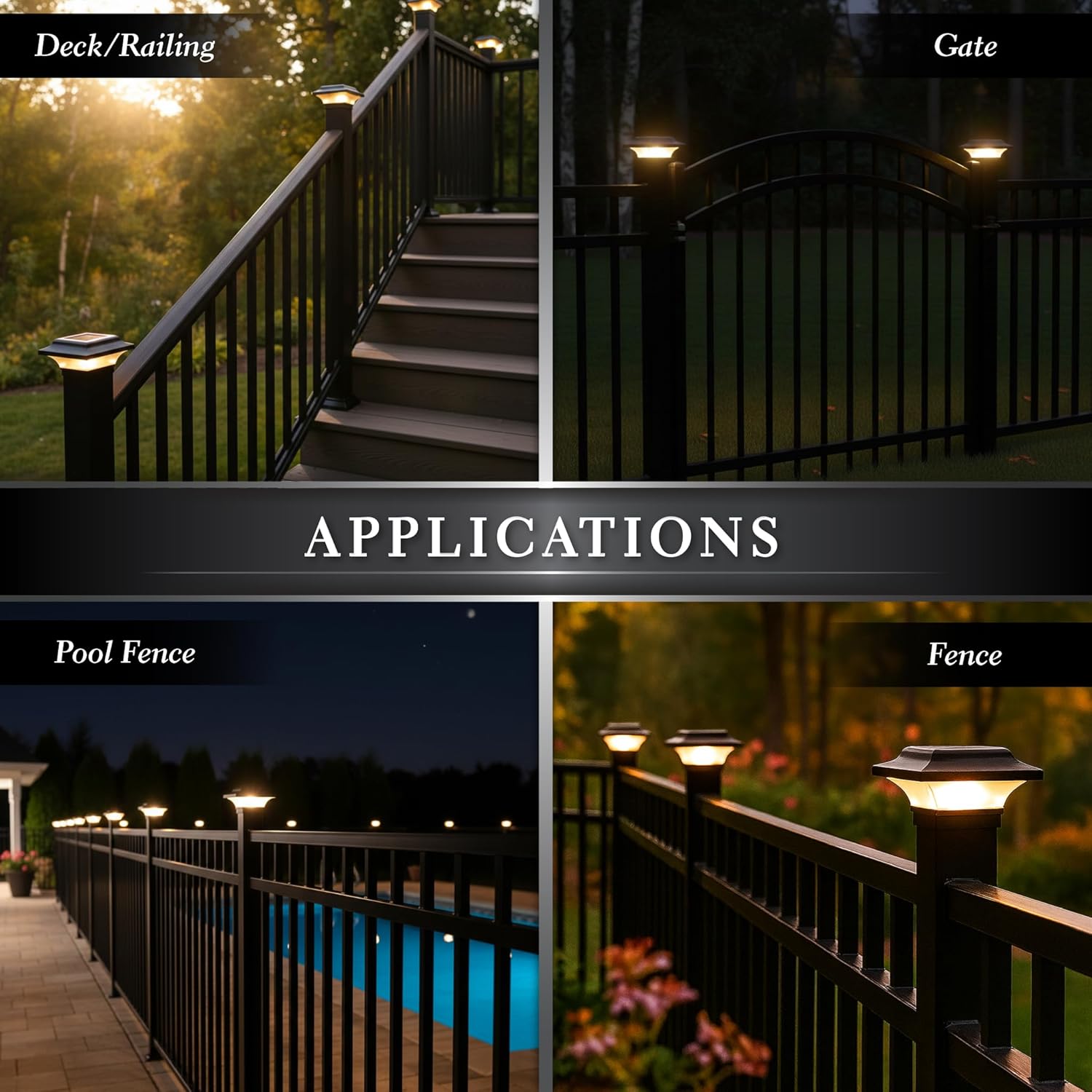 Classy Caps Imperial Solar Post Cap - Black - 4 Pack- SLO82B – Fits 2"x2", 2.25"x2.25", and 2.5"x2.5" Post Sizes, High-Performance Solar LED, Durable Cast Aluminum Construction, Warm/Cool Light Modes