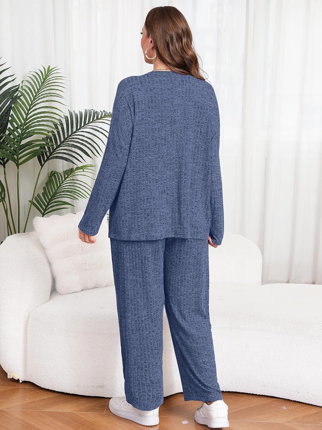 AusLook Plus Size 2 Piece Sets for Women Loose Wide Leg Pant Long Sleeve Top Matching Sets Tracksuit 2025 Vacation Loungewear - Image 6