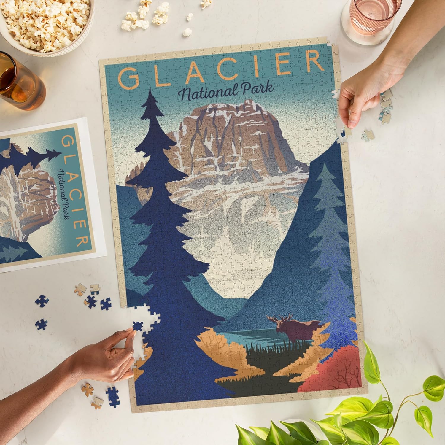 "Lantern Press Glacier National Park, Mountain Scene, Lithograph, 1000 Piece Jigsaw Puzzle for Adults, Made in USA with Reference Poster"