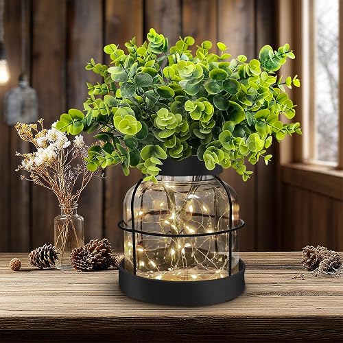 Rustic Farmhouse Glass Vases with Green Artificial Eucalyptus Plants &