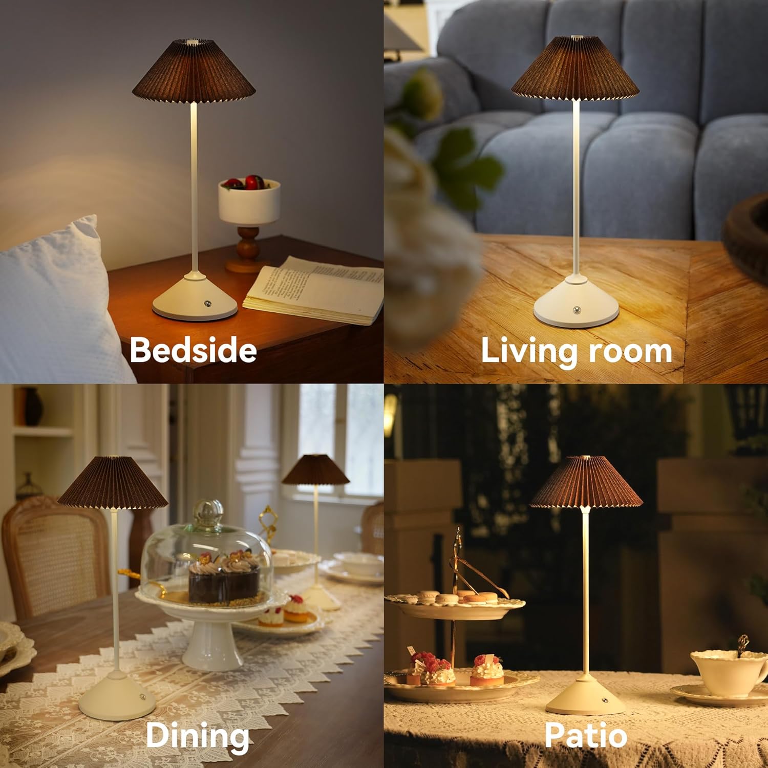 Cordless Rechargeable Touch-Control LED Table Lamp – 3 Adjustable Color Temperatures, Lightweight & Portable, Matte Metallic Finish, Waterproof, Battery Operated for Indoor& Outdoor Use (White&Brown)
