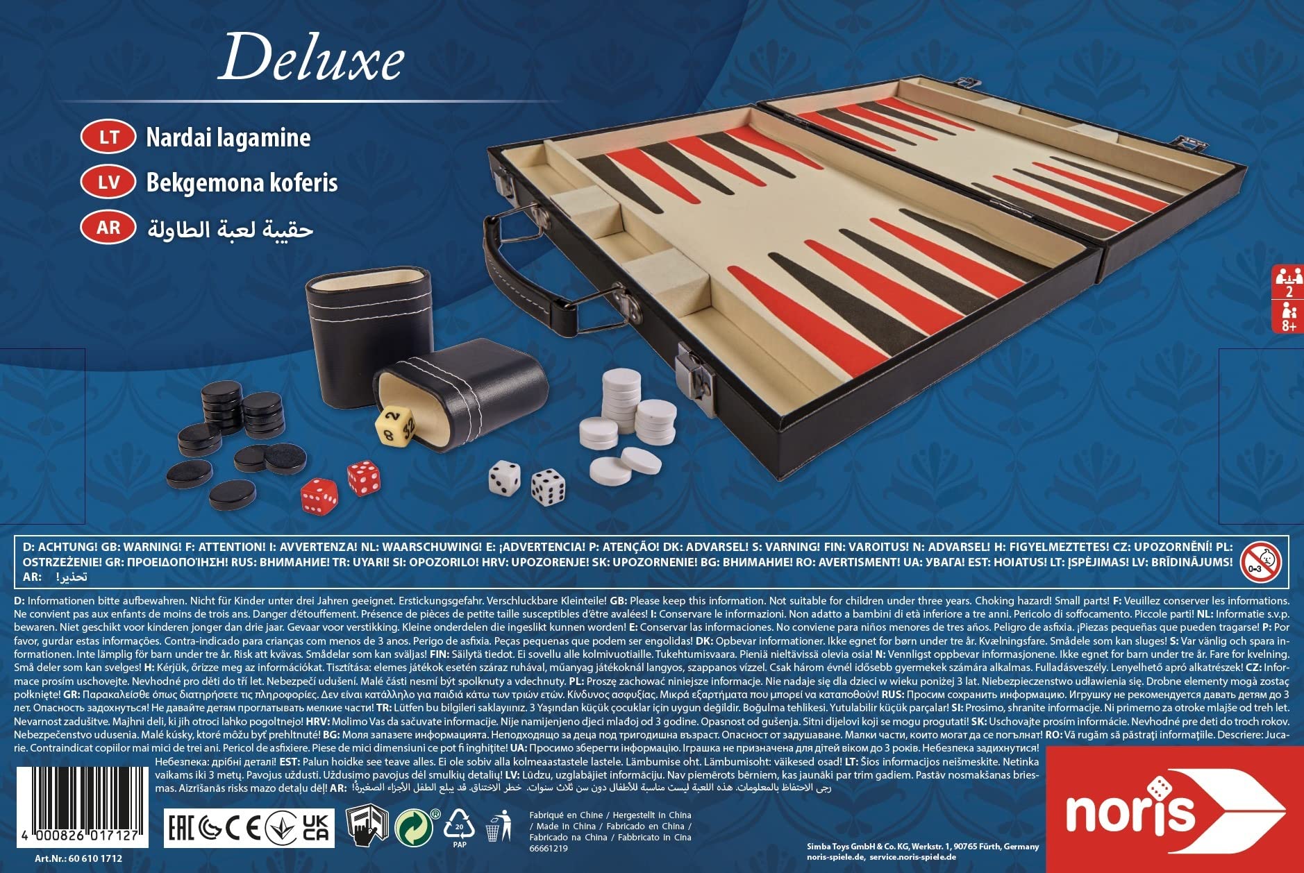 Noris 606101712 – Deluxe Backgammon, il classico del gioco in pratica valigetta in elegante design – adatto anche per i viaggi, a partire dagli 8 anni in su,