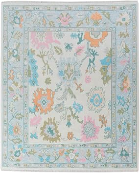 Hand Knotted Turkish Oushak Rug, Vintage Turkish Eclectic Oushak Rug, Artisan Crafted Carpet for Bed Room and Dining Room, Living Room Rug, Color Sky Blue, Size 4X6 ft
